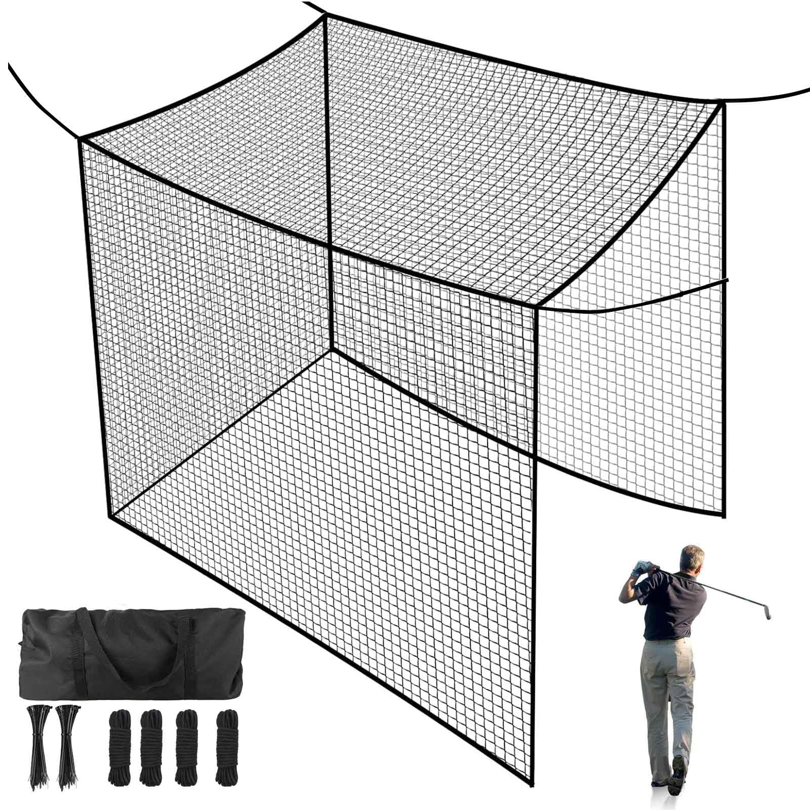 LalaKoo Golf Batting Cage Netting with Extra Striking Net 10 X 10 X 10ft Golf Cage Netting Practice Netting for Indoor Outdoor Backyard Practicing (Frame NOT Included)