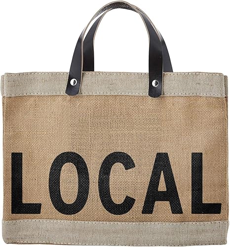 Santa Barbara Design Studio Local Mini Farmers Market Tote, bolsa de arpillera reutilizable con asa de cuero, bolso para playa o picnic, idea de