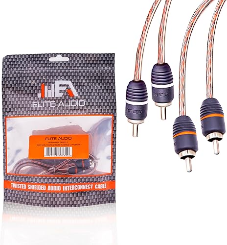 Elite Audio EA-RCA20 Cable RCA estándar de 2 Ch 20 pies macho a macho par de cables trenzados con reducción de ruido