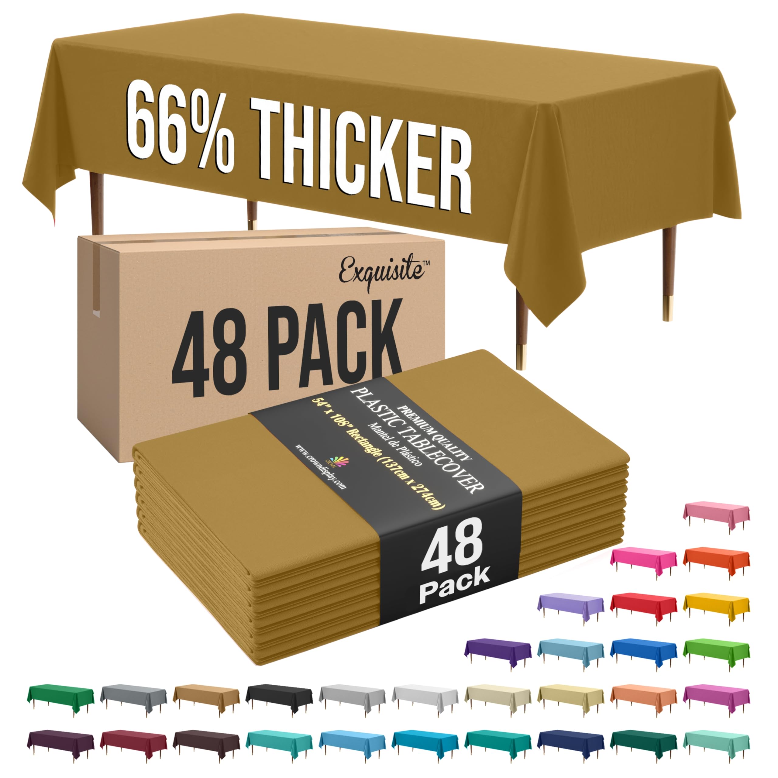 Exquisite 66% Thicker Gold Rectangle Tablecloth 54"x108" - 48 Pack