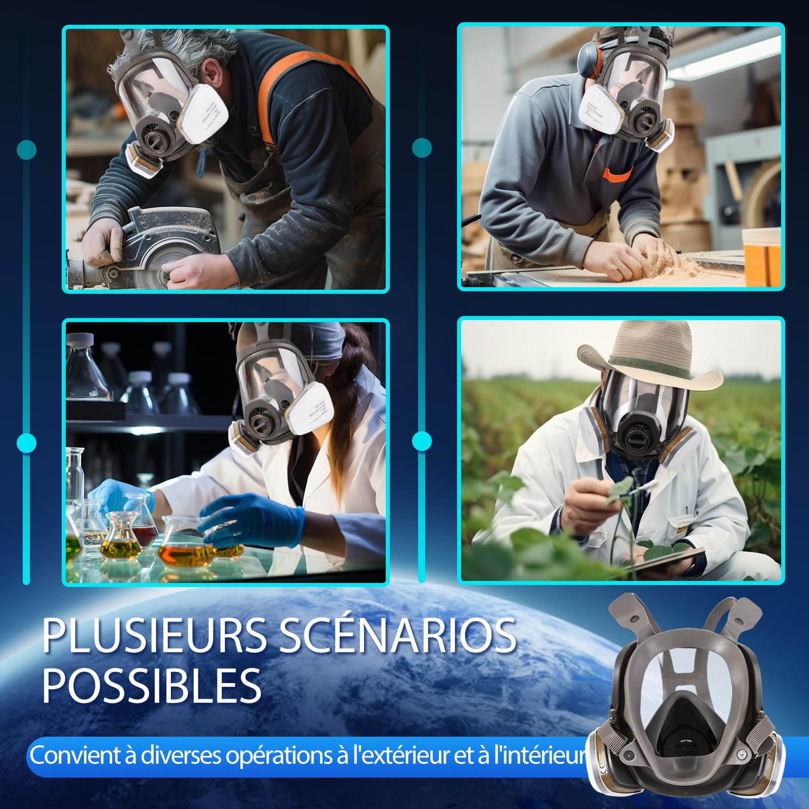Trudsafe 25 in 1 6800 Masque respiratoire intégral, casque de protection faciale pour peindre, vapeur et poussière organiques, deux types de connecteurs