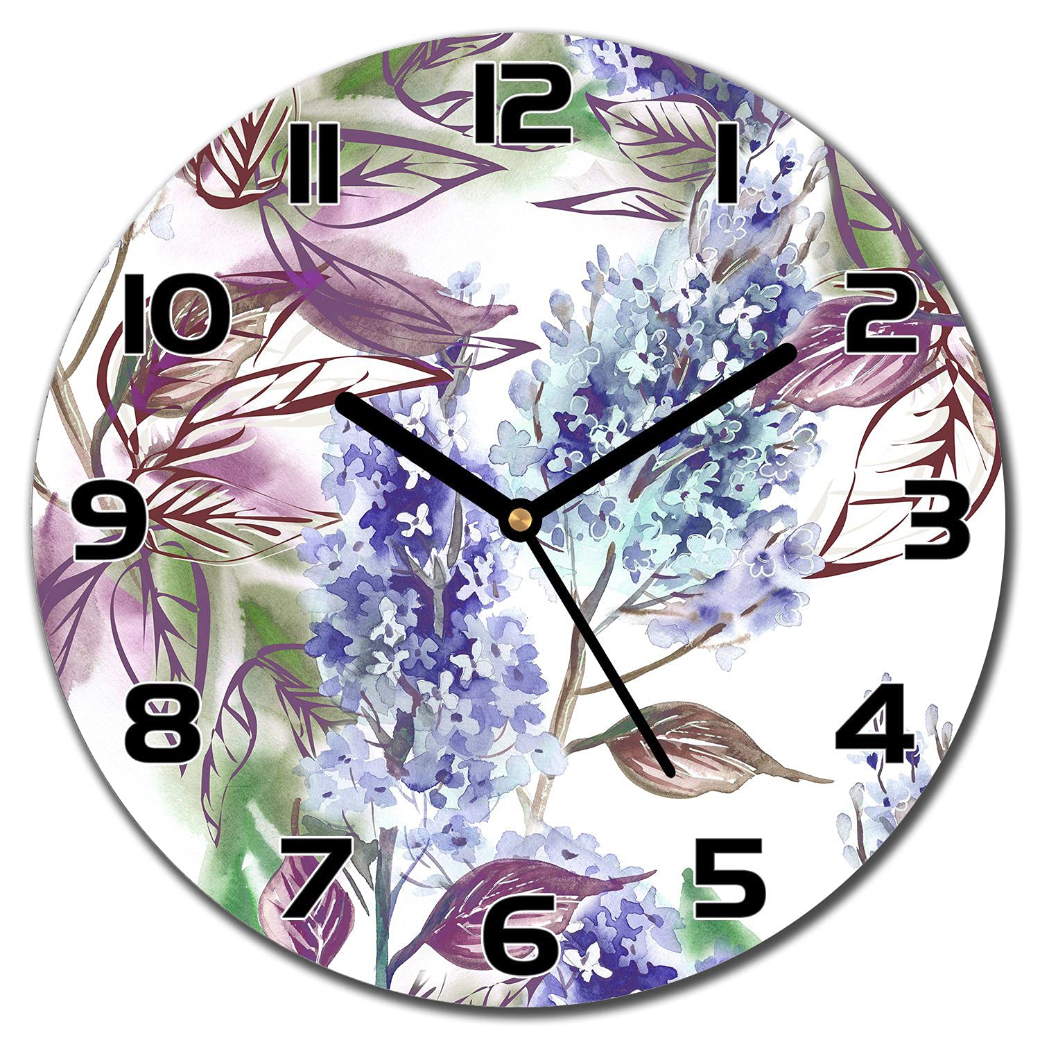 Horloge murale verre moderne fleur violette salon cuisine 30cm