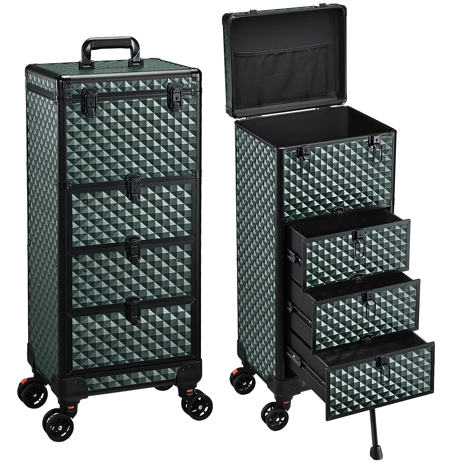 Wózek do salonu z 3 szufladami, wózek na paznokcie z kółkami, stacja salonowa, kosmetyczka, organizer, etui na paznokcie, SPA, malowanie twarzy, stylista, makijażysta, ciemnozielony, One Size