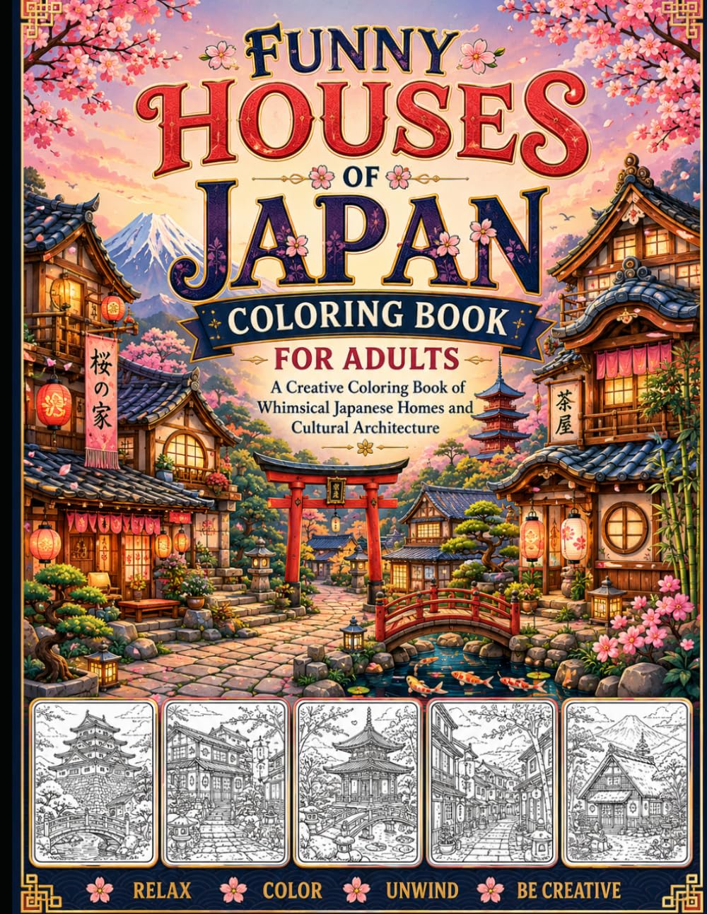 Funny Houses of Japan Coloring Book for Adults: A Creative Coloring Book of Whimsical Japanese Homes and Cultural Architecture