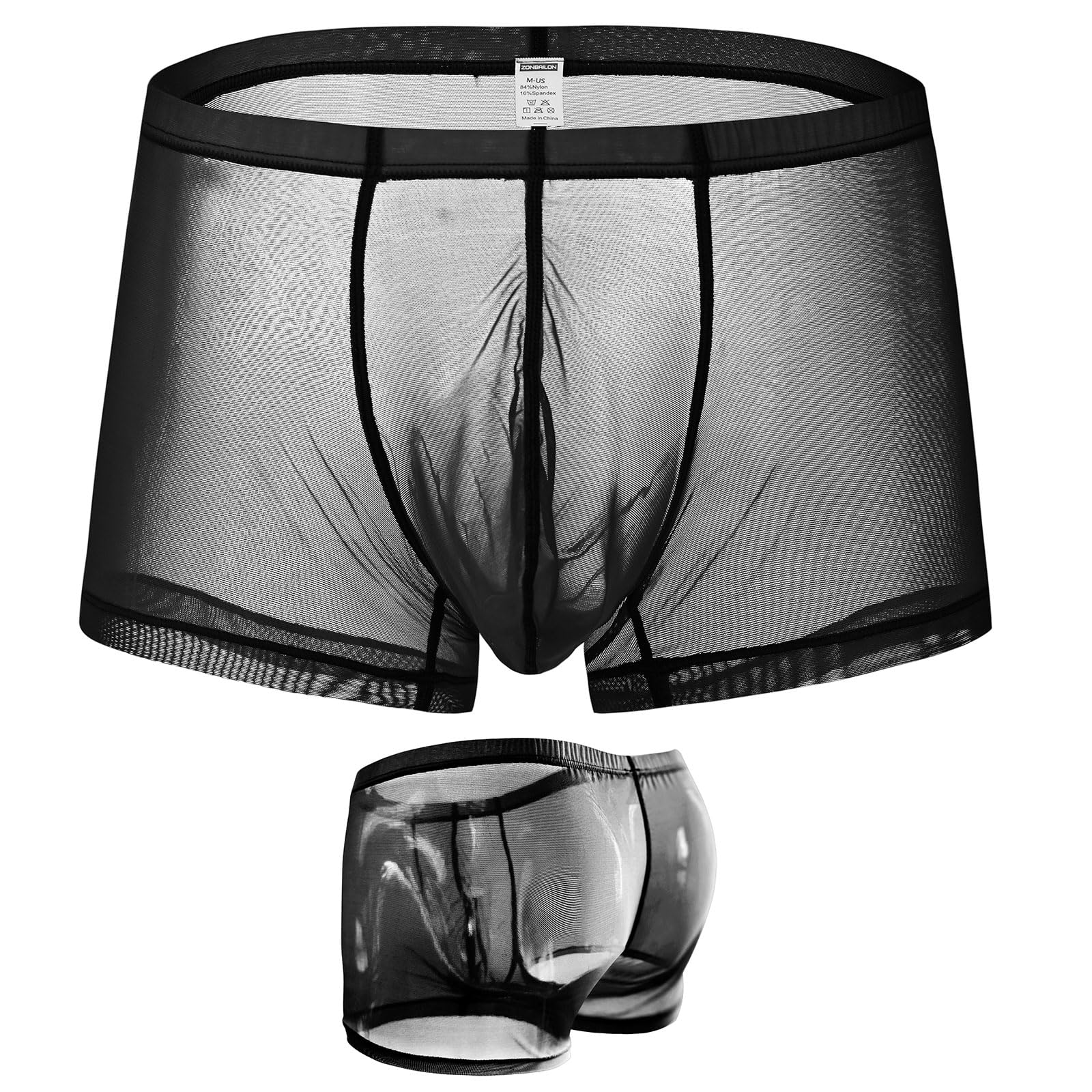 Mens Sexy Underwear See Through Silk Boxer Pouch Briefs Breathable Mesh Trunks Pack