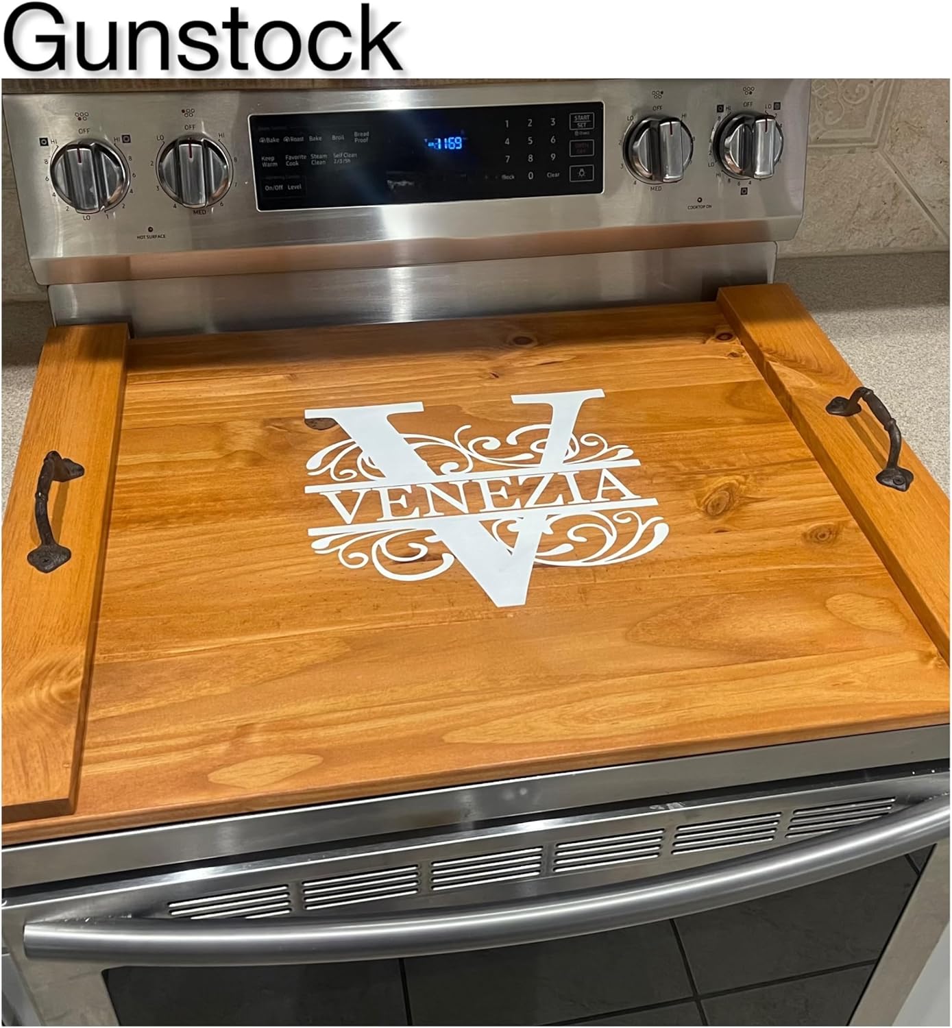 Personalized wooden stove cover for gas and electric stoves