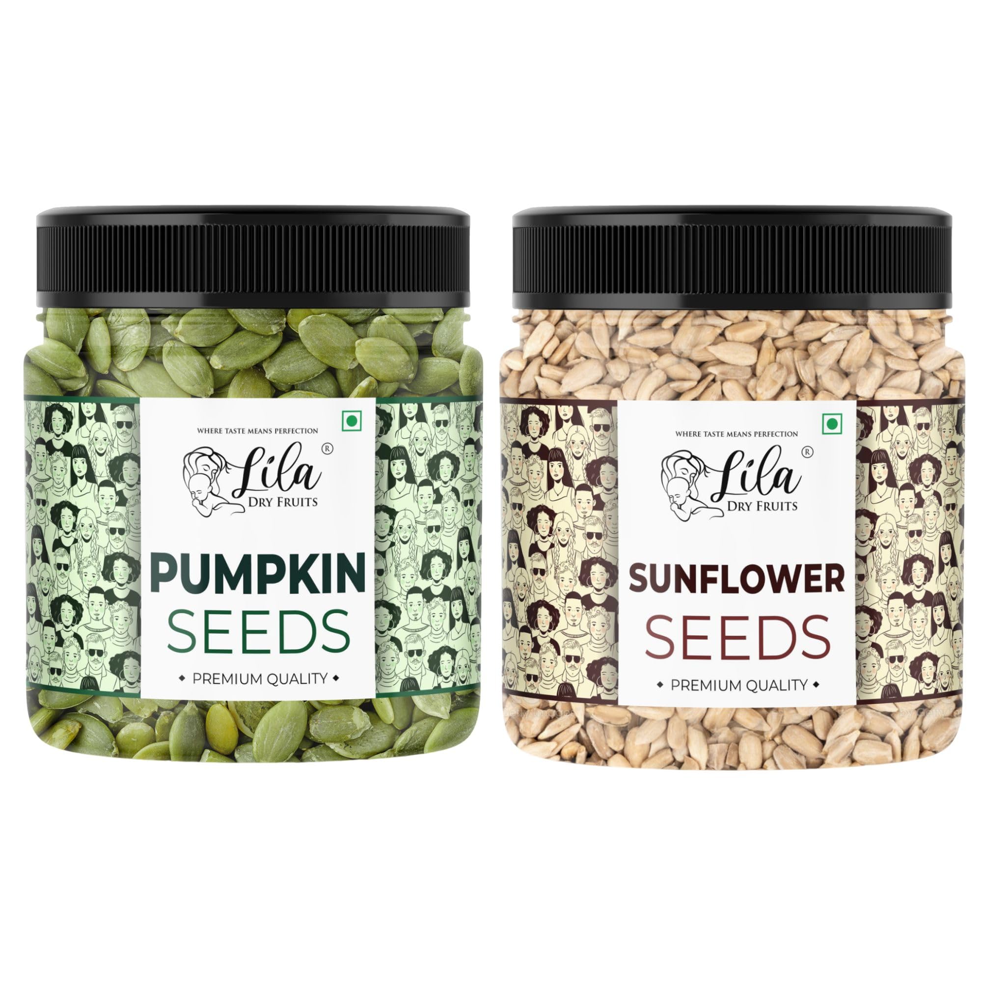 LILA DRY FRUITS Pumpkin Sunflower Seeds Combo 1kg (500g Each) | Pumpkin Seeds & Sunflower Seeds for Snacking, Baking, Smoothies, and Salads | Ready-to-Eat Superfoods | Superseeds Perfect for Gifting