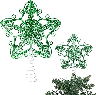14.5cm Dark Green Glitter Star Christmas Tree Topper Shatterproof for Christmas Tree Decorations Xmas Treetop Tree Crown Holiday Ornament