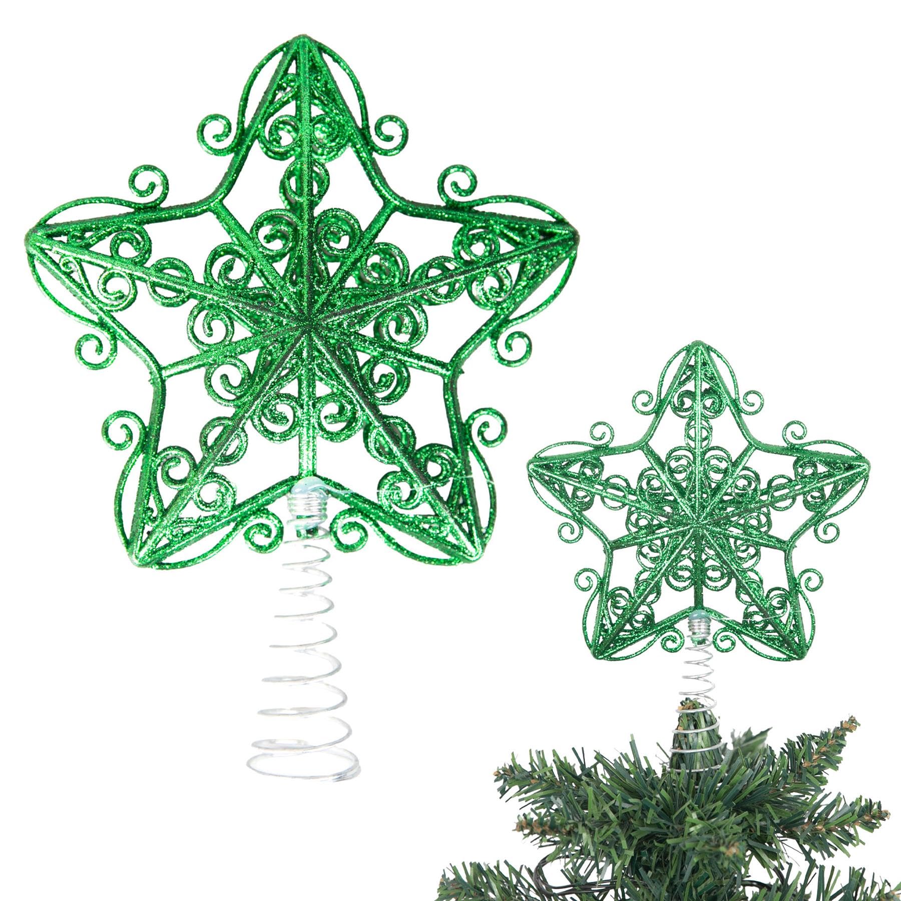 14.5cm Dark Green Glitter Star Christmas Tree Topper Shatterproof for Christmas Tree Decorations Xmas Treetop Tree Crown Holiday Ornament