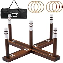 Ring Toss Game for Kids & Adults, Outdoor Yard Games for Adults and Family, Premium Ring Game with 6/10 Rope Rings & Carrying Bag, Perfect for Lawn, Backyard, Beach, Camping