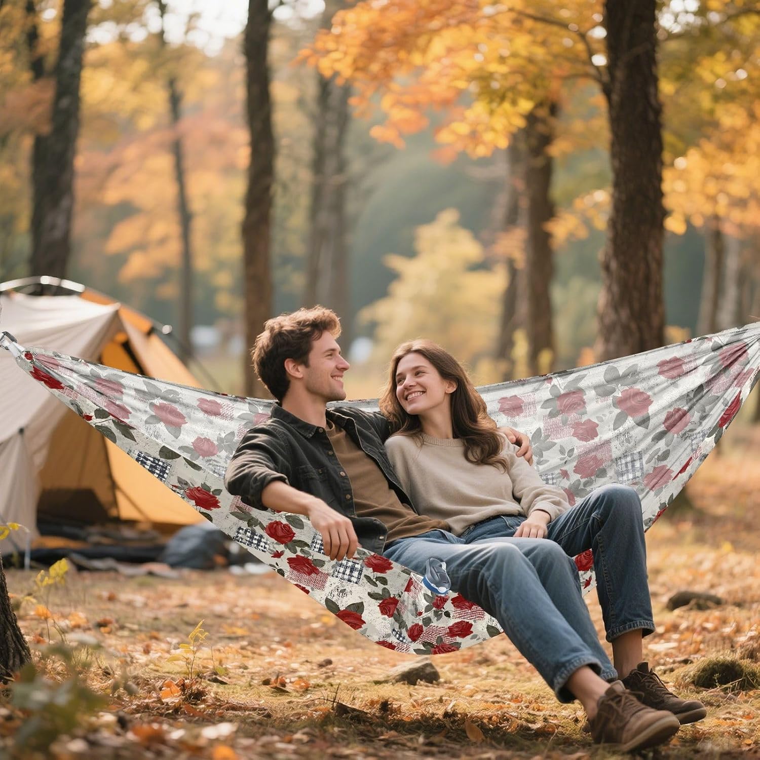 ALAZA Retro Rose Flower Camping Hammocks Single or 2 Person 500 lbs Portable Parachute Travel Hammock w/Tree Straps for Hiking Backpacking Indoor Outdoor