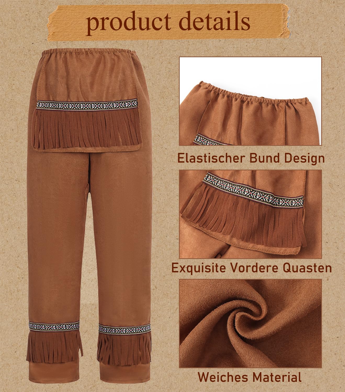 Costume da indiano per bambini e bambine, con accessori per carnevale, costume da indiano, per bambini, cosplay con copricapo, collana girocollo per Halloween