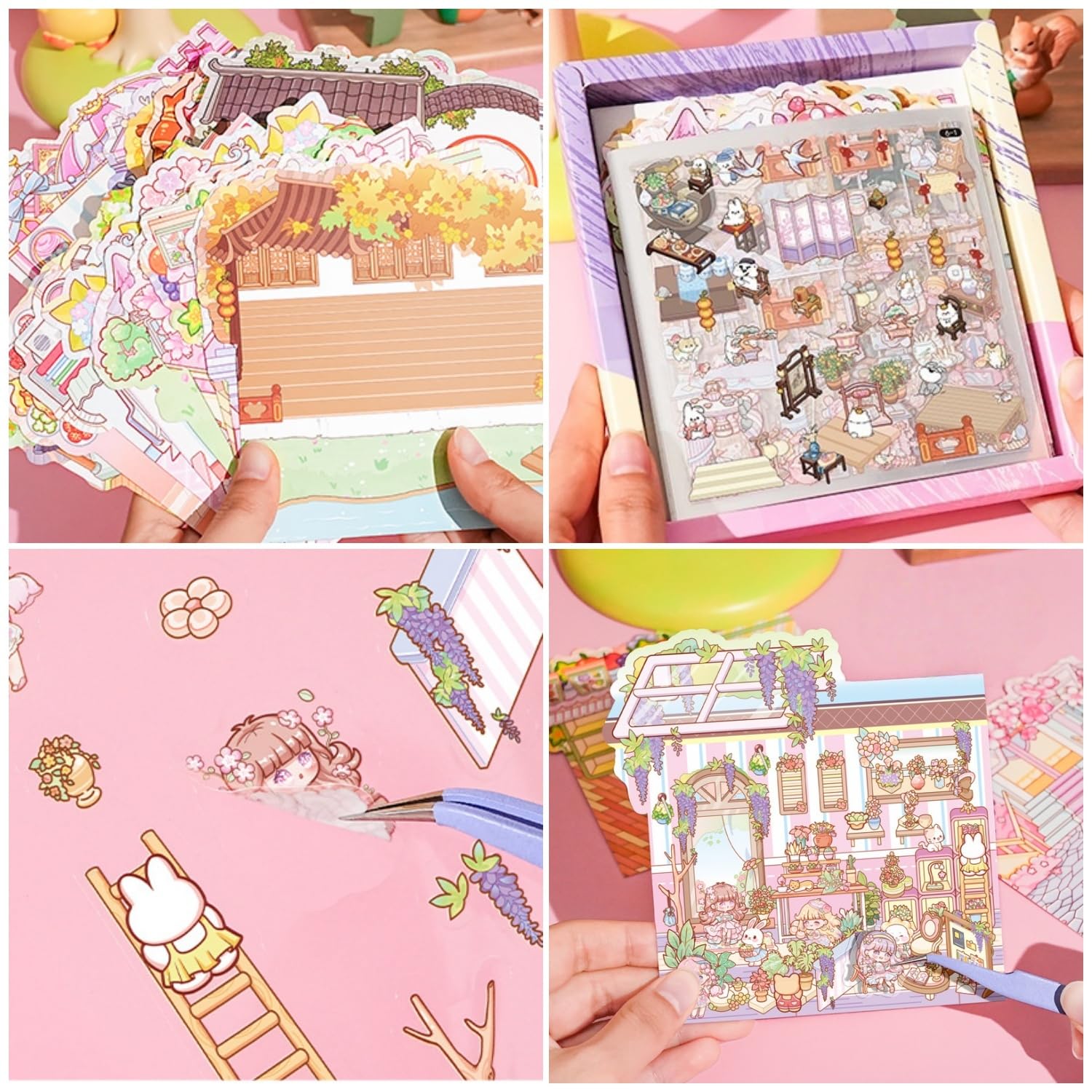 20 Sets 3D DIY House Stickers with Tweezer,Cute Cartoon DIY 3D Sticker Scenes Therapy for Adults Kids Relief Stress Pass The Time,Make Your Own Mini Shop Ticket Office Eedding Scene - Image 3