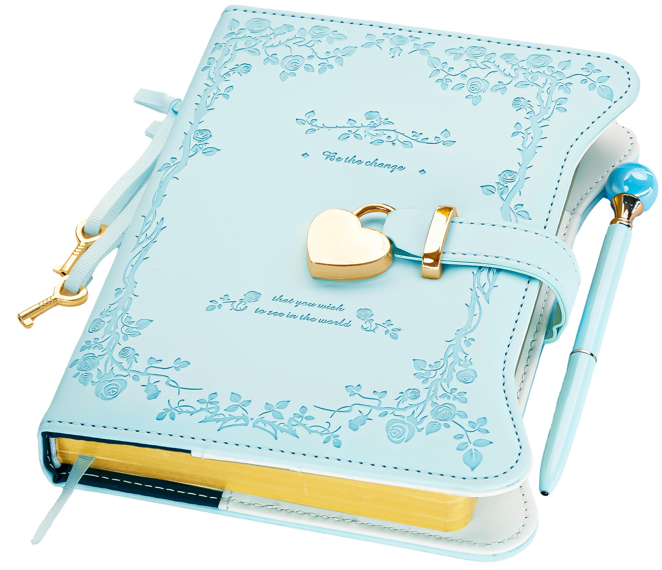 Hoci Poci Diary with Lock and Keys for Girls Gifts Ideas, 360 Gold Edged Pages Journal for Women, B6 Refillable Notebook for Writing with Pen and