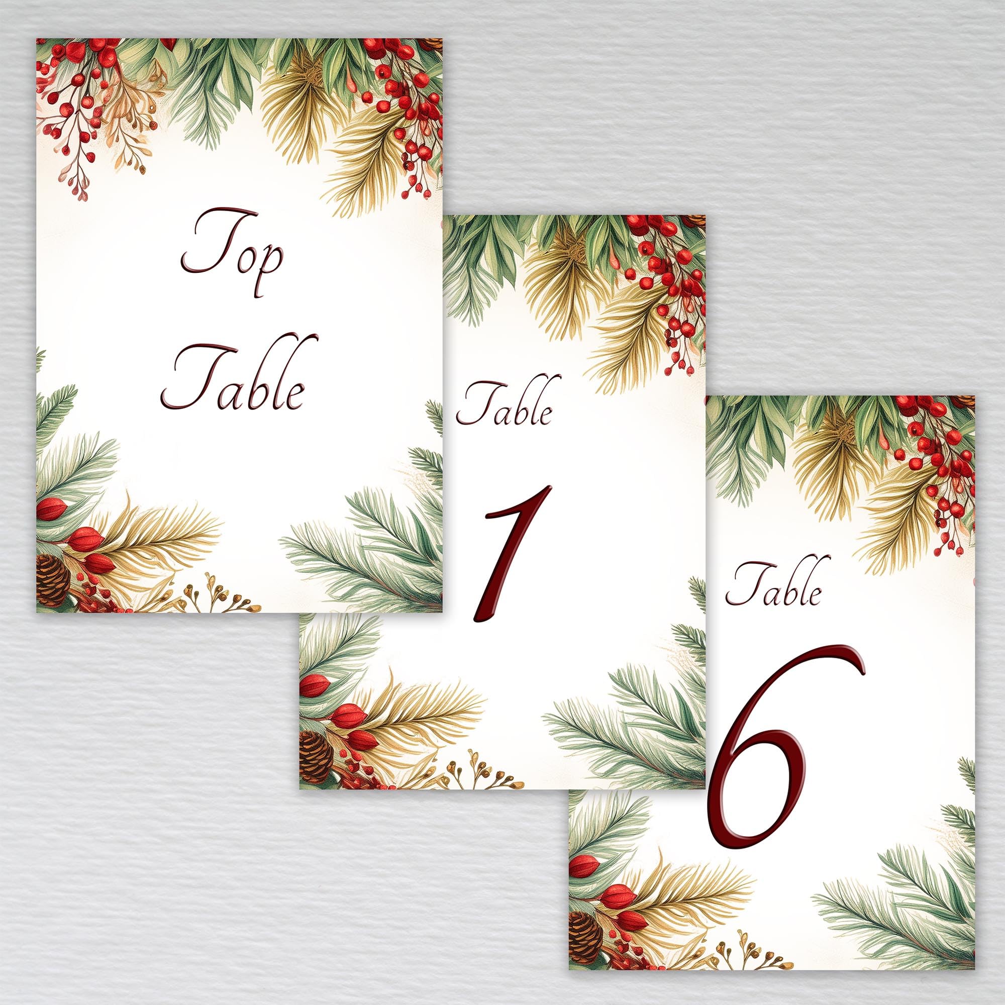 Webspectations Red Berry Christmas Table Numbers (includes Top Table and Tables 1-20): Red Berry Winter Wedding Table Numbers (Pack of 21 without Envelopes)