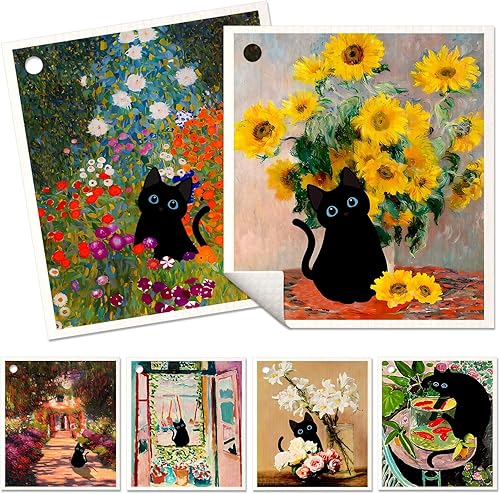 Paños de cocina suecos reutilizables para lavar platos, absorbentes, de secado rápido, esponja sueca, bonito patrón para decorar, paquete de 6