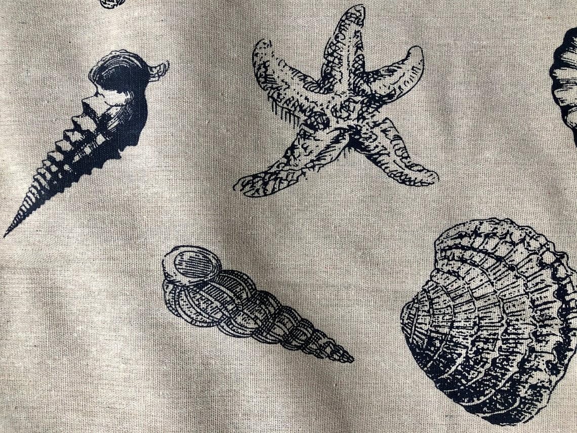 Ocean Beach Shell Star Cotton Linen Nautical Fabric Natural Dark Blue Marine Hessian Jute Sea Material Home Decor - Image 4