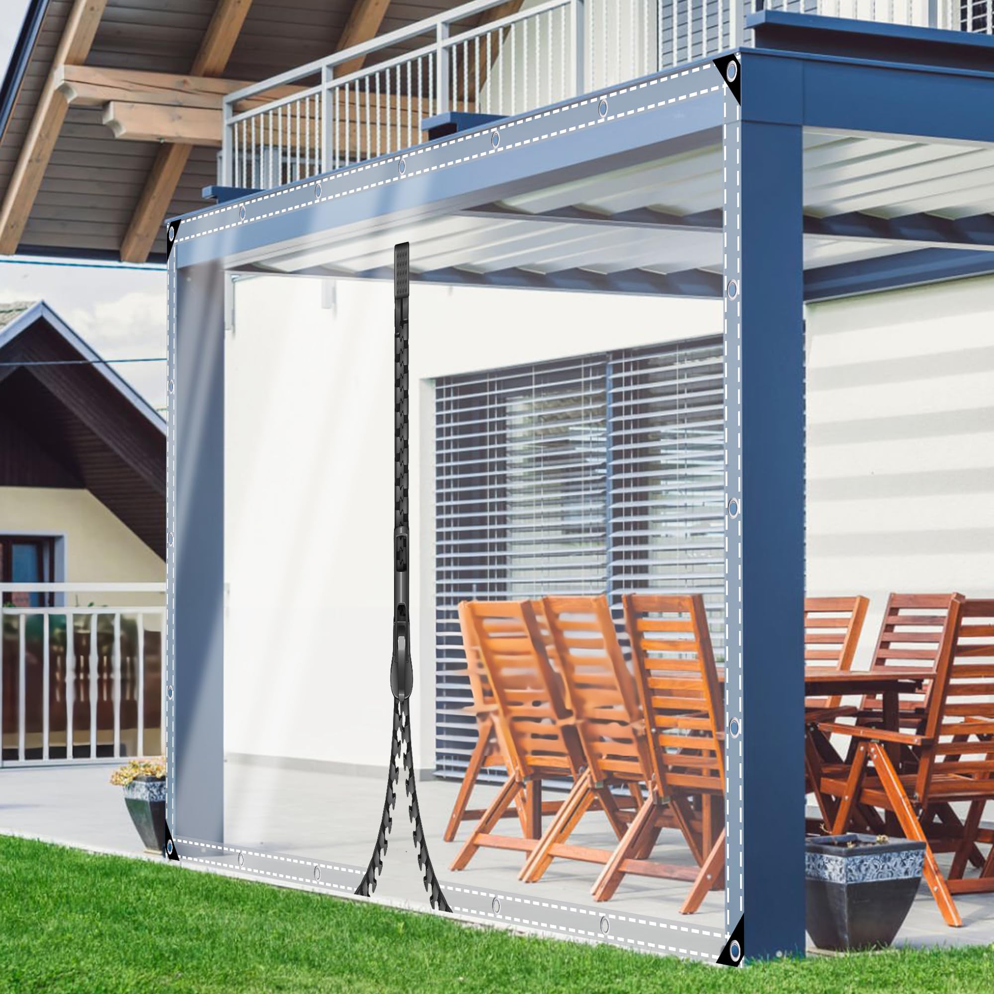 Transparent PVC Tarpaulin with Grommets, TMGJShd Custom 1 Zipper Heavy Duty Waterproof Cloth, Optional Size/Color/Thickness/Zipper, Suitable for Garden/Greenhouse/Patio/Carport. (0.35mm-2.2m-5.5m)