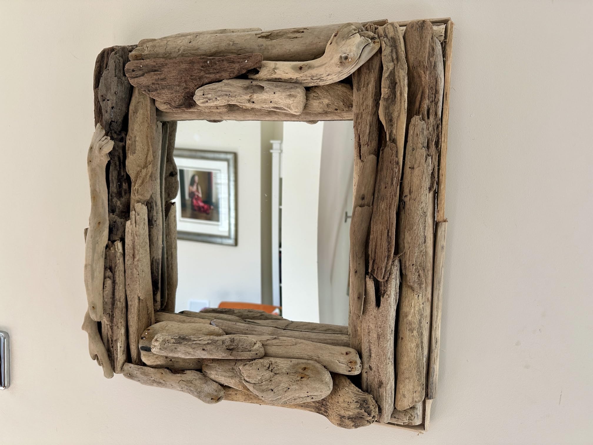 MAISONICA 40cm Square Driftwood Wooden Wood Wall Mirror Unique Design
