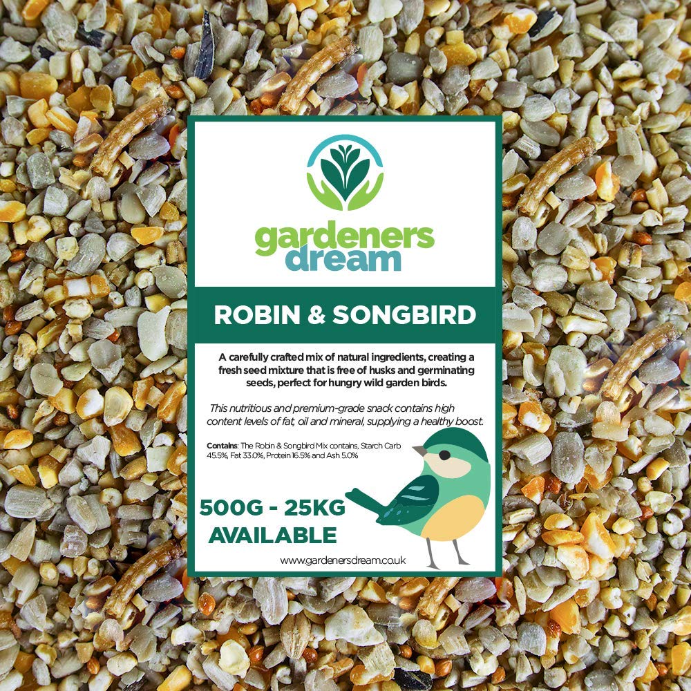 GardenersDream Robin & Songbird Mix | Nutritious Wild Bird Food for Garden Birds | Free of Husks & Germinating Seeds | Premium Quality Source of Protein and Energy | Year-Round Feed Mixture (2.5kg)