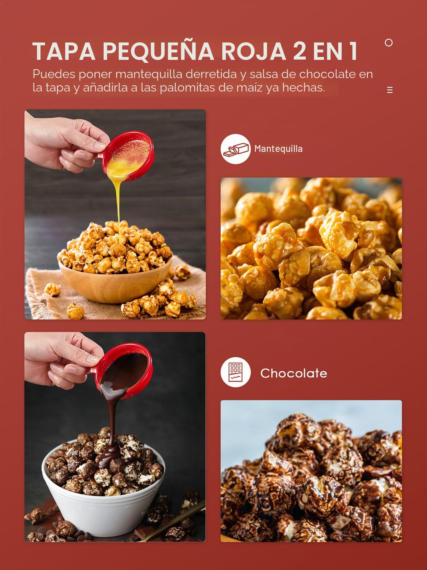 Palomitero, 1200W Vintage Máquina de Palomitas con Gran Capacidad, máquina de hacer palomitas dulces Aire Caliente Sin Grasa AceitaLibre de BPA, Rojo