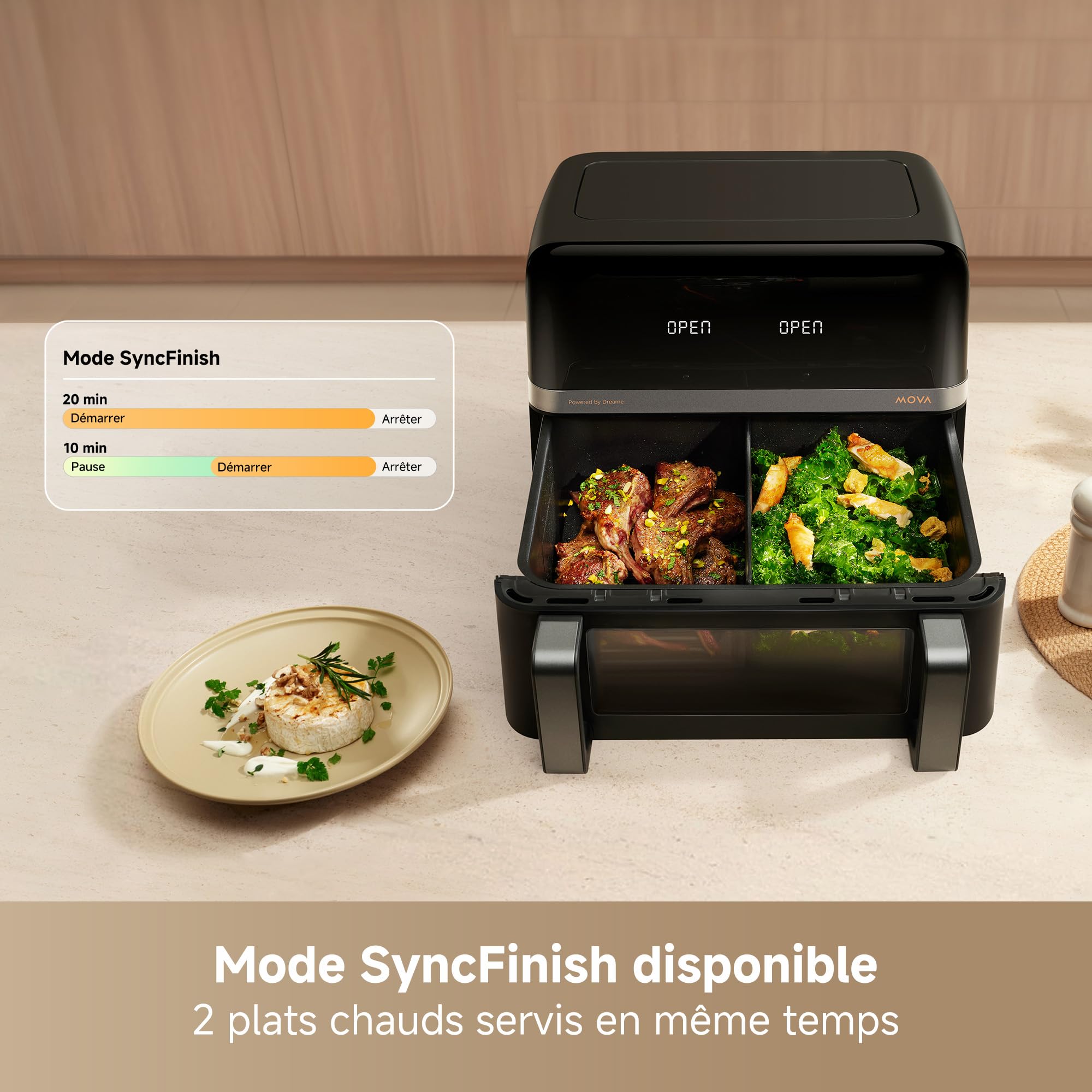 MOVA Friteuse à Air AeroChef FD20 Pro | Double Zone 9 L, SyncFinish, 2 700 W, 40 à 230 °C, Circulation d'Air Chaud à 360°, 7 Programmes, Revêtement Antiadhésif
