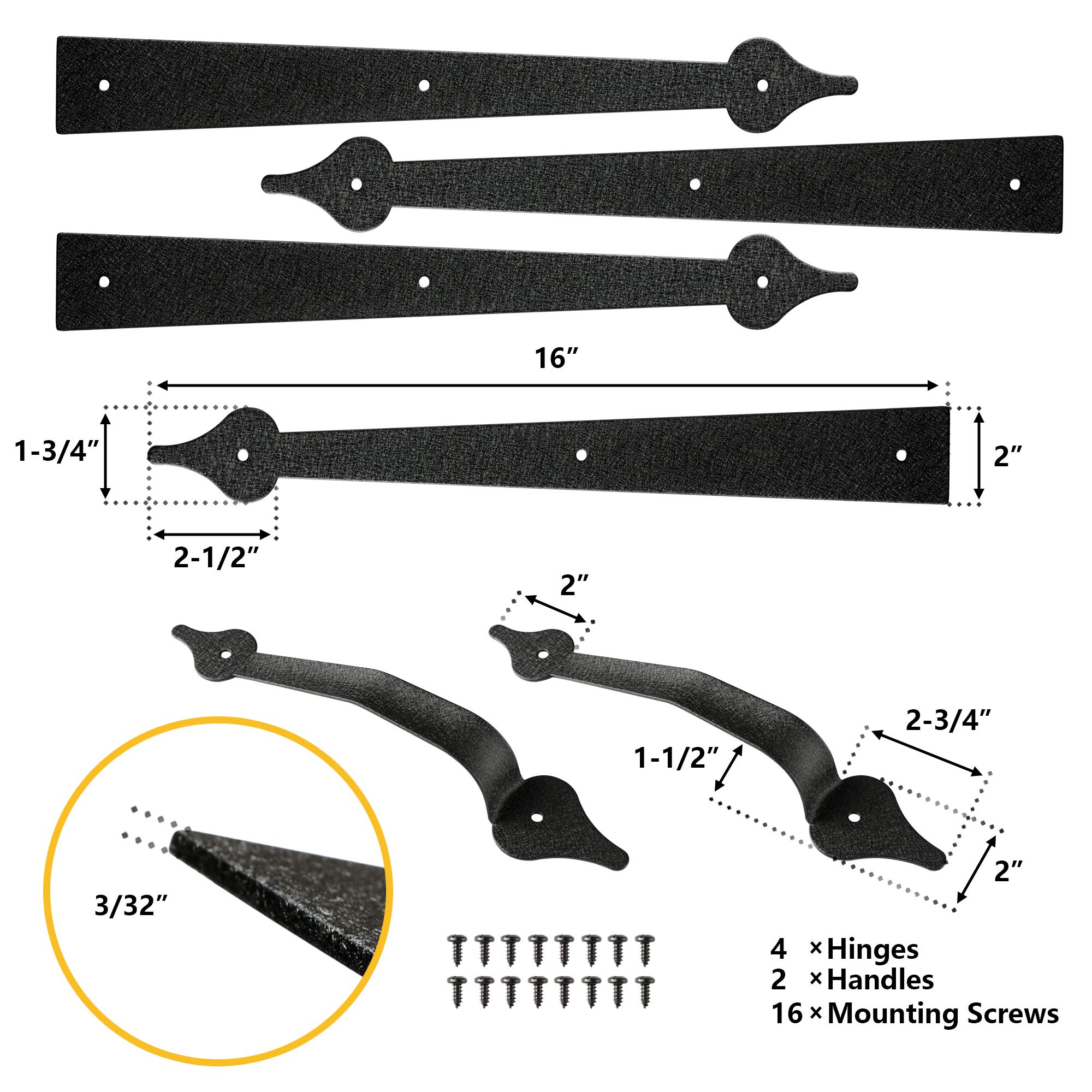 Set De 24 Charnières Décoratives Noires Pour Porte De Garage – Quincaillerie Style Industriel – Fabriqué Aux USA