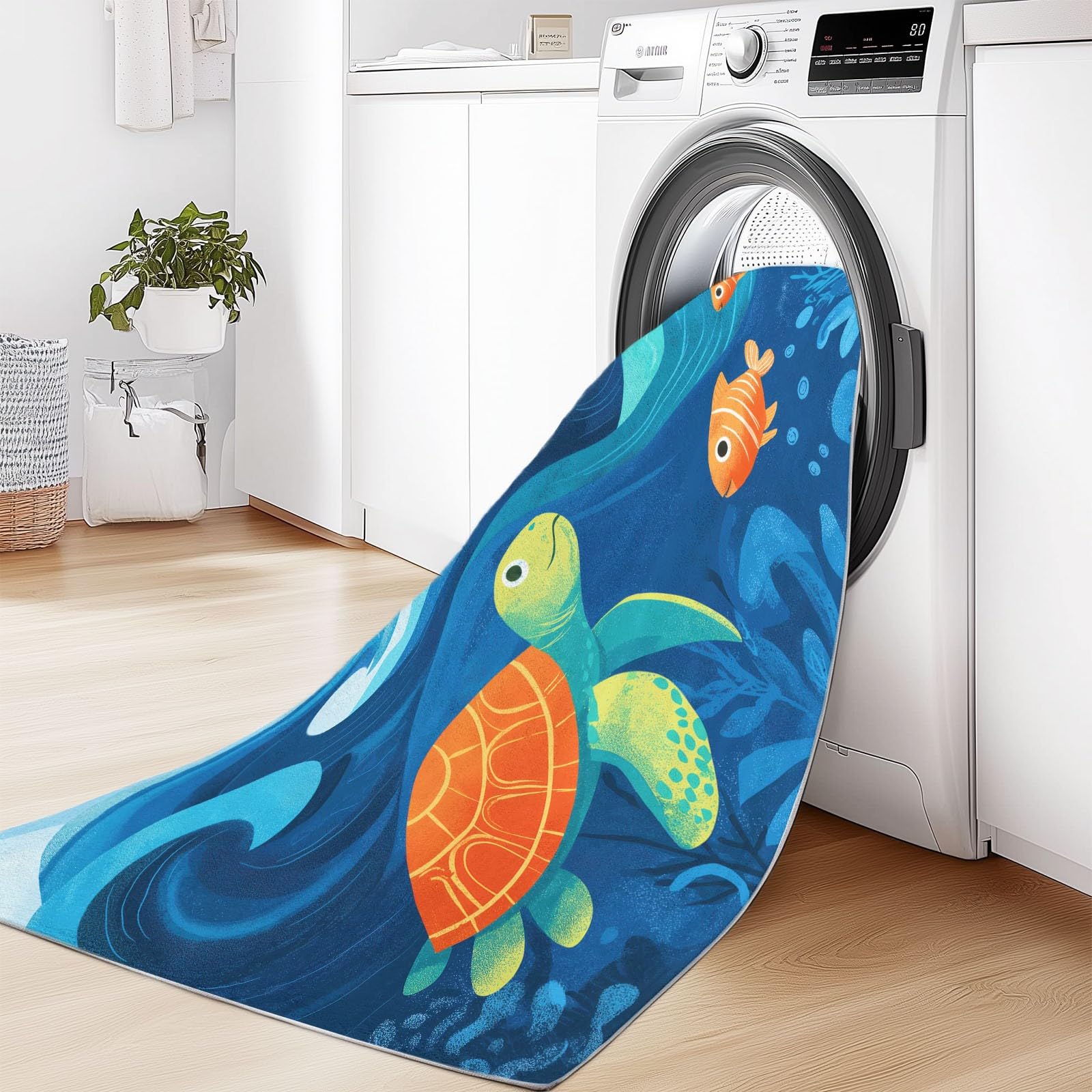 Alfombra suave antideslizante 120 x 170 cm barco pirata de dibujos animados olas tortuga alfombra de dormitorio pelo Ras, tema marítimo antideslizante moqueta, para dormitorio, pasillos, salón cocina