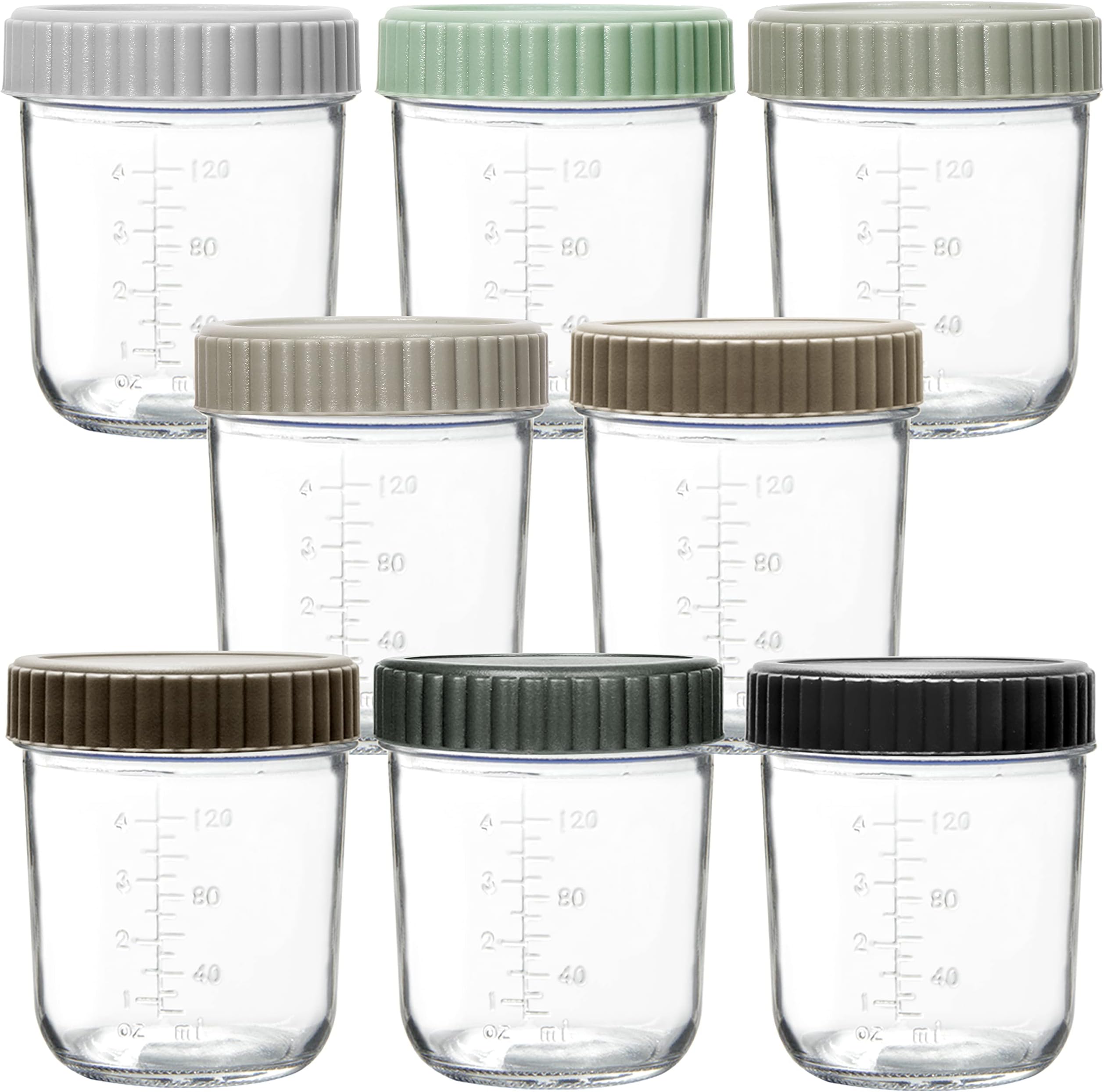 Youngever Glass Baby Food Containers, 6 Ounce Glass Jars with Airtight Lids (8 Urban Colors)