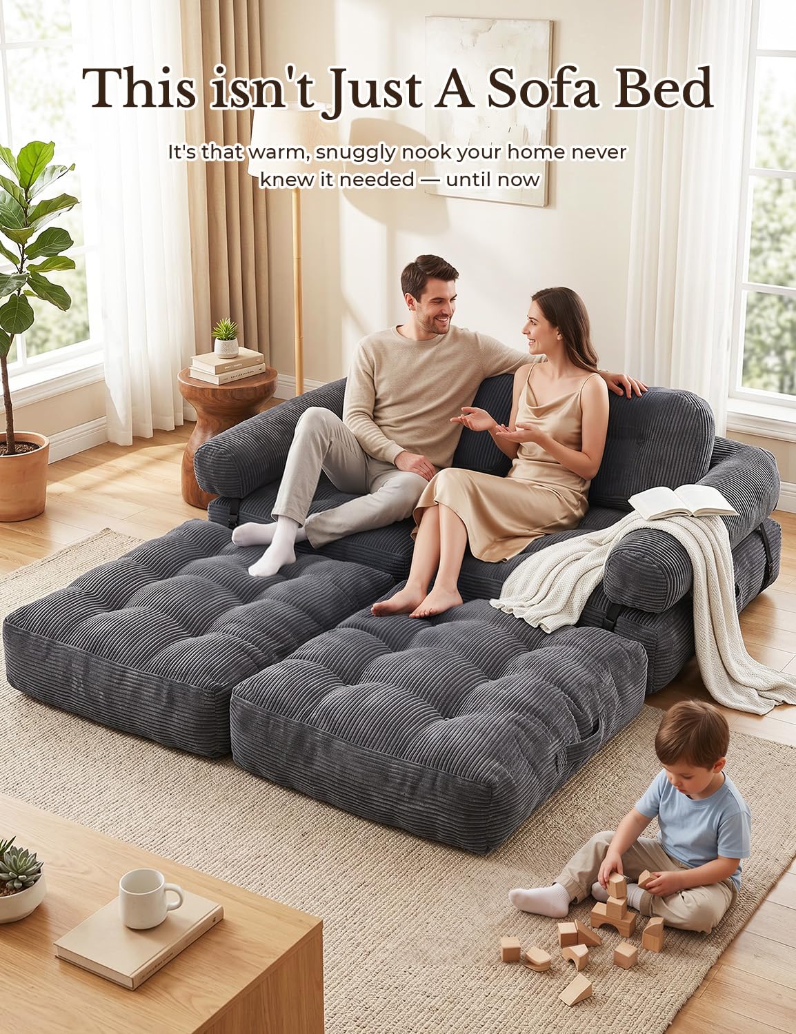 The Best Sofa Chairs in 2026 3 Folding Sofa Bed, L-Shaped Couch Back Support and Arm Pillow Futon | Convertible - product photo