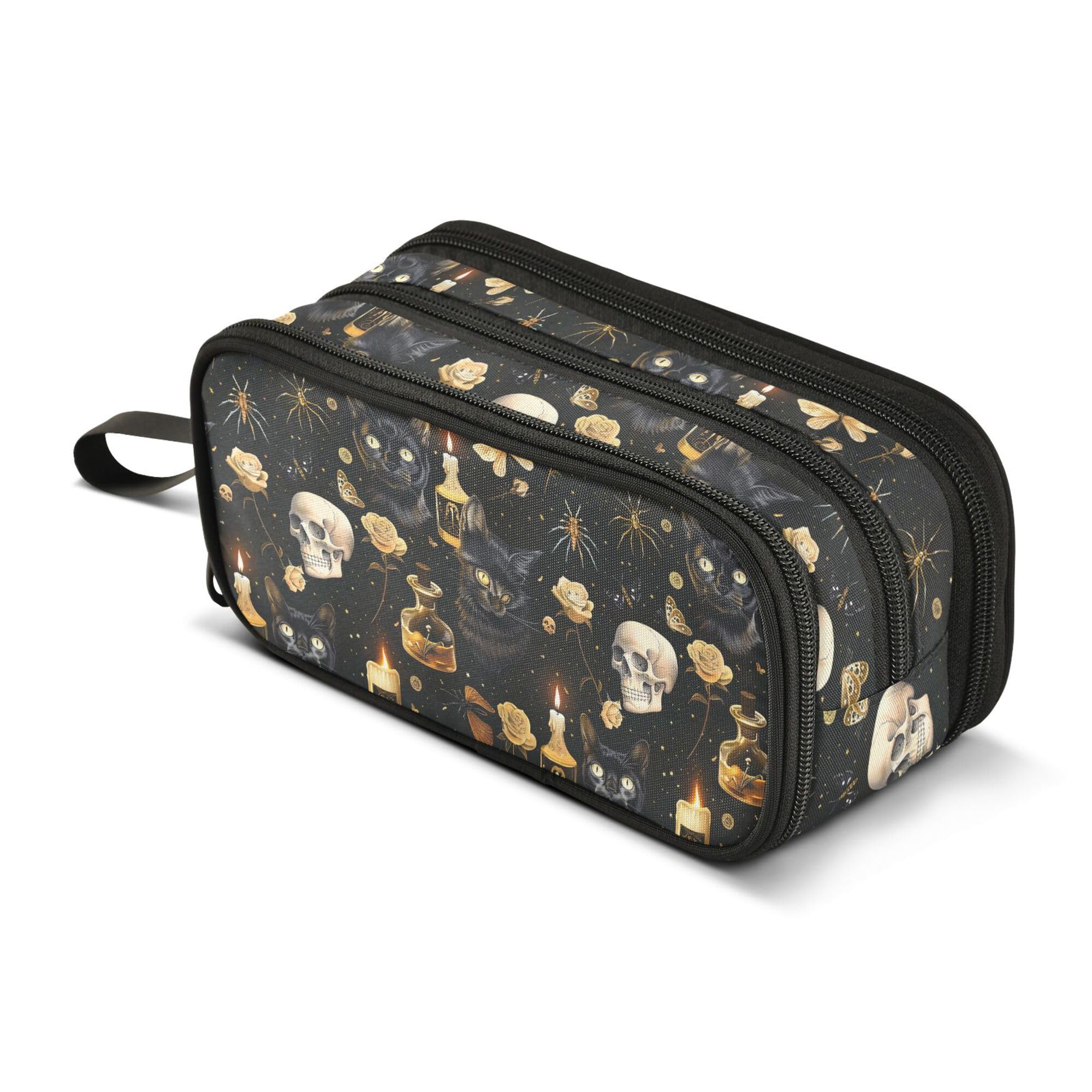 Large Pencil Case, Big Capacity Pencil Bag Pen Pouch Holder 3 Compartments, Skulls and Flowers Candle School Office Supplies Stationery Makeup Bag Storage Organizer for Students Girls Boys Women Men โ image 1
