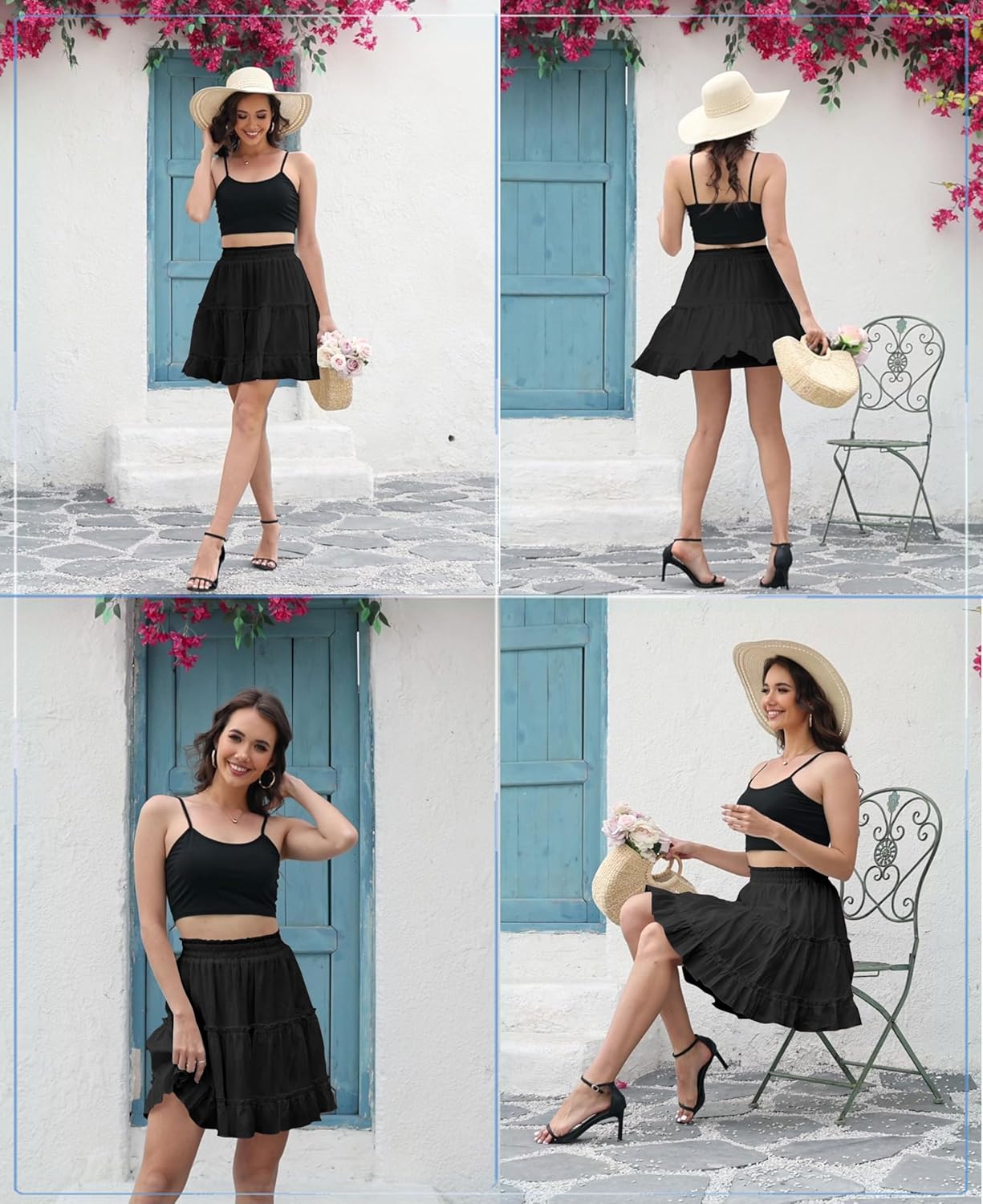 THHGPO Women's Basic Mini Skirts Versatile Flared Cotton Ruffle Elastic Waist A-Line Casual Short Skirt - Image 4