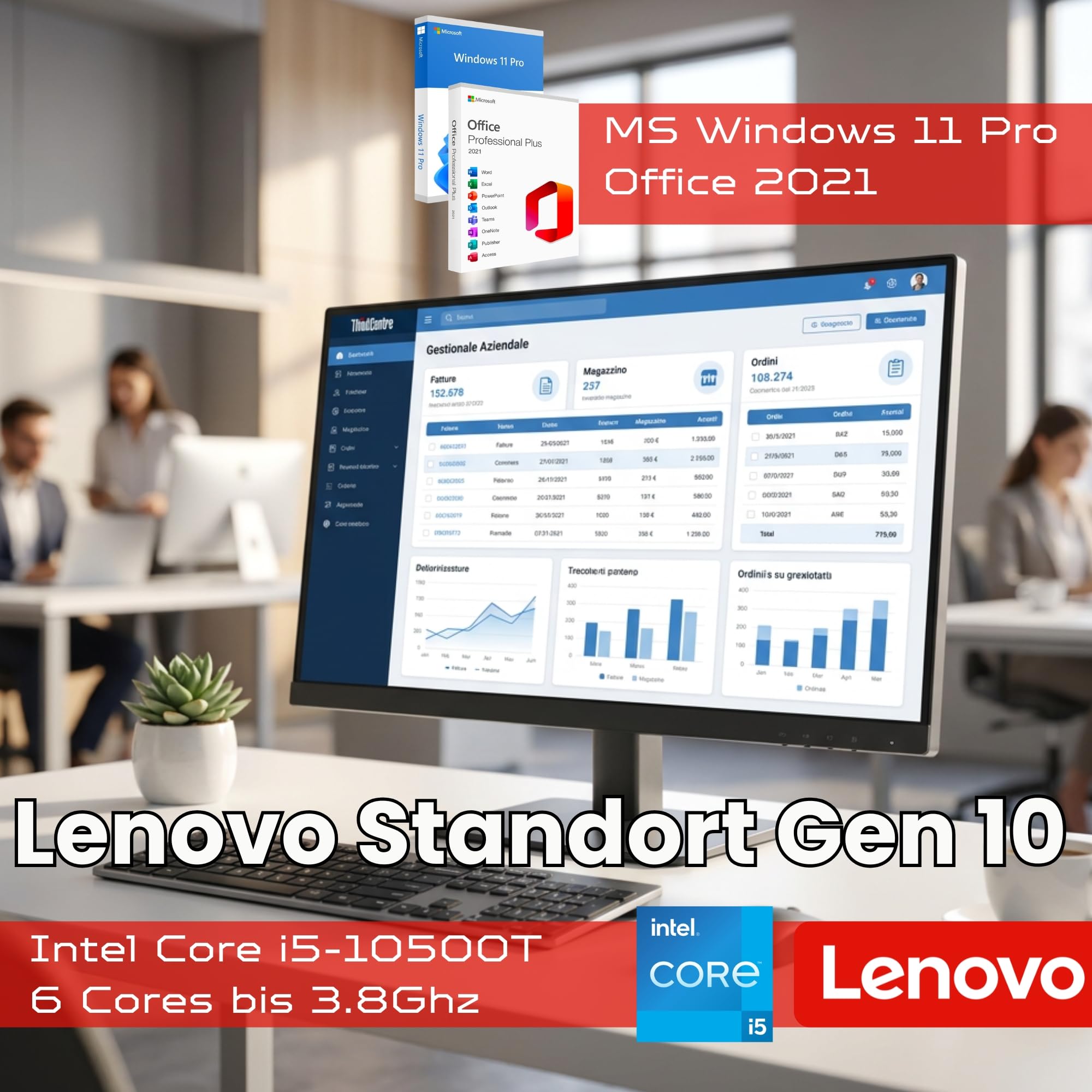 Lenovo 27-Zoll-All-in-One-PC | Mini-PC + Monitor 27" Full HD IPS 100Hz | Intel Core i5-10500T 12 Threads 3,8 GHz | 32 GB SO-DIMM | 480 GB SSD | TPM 2.0 | Windows 11 Pro | 36 Monate Garantie