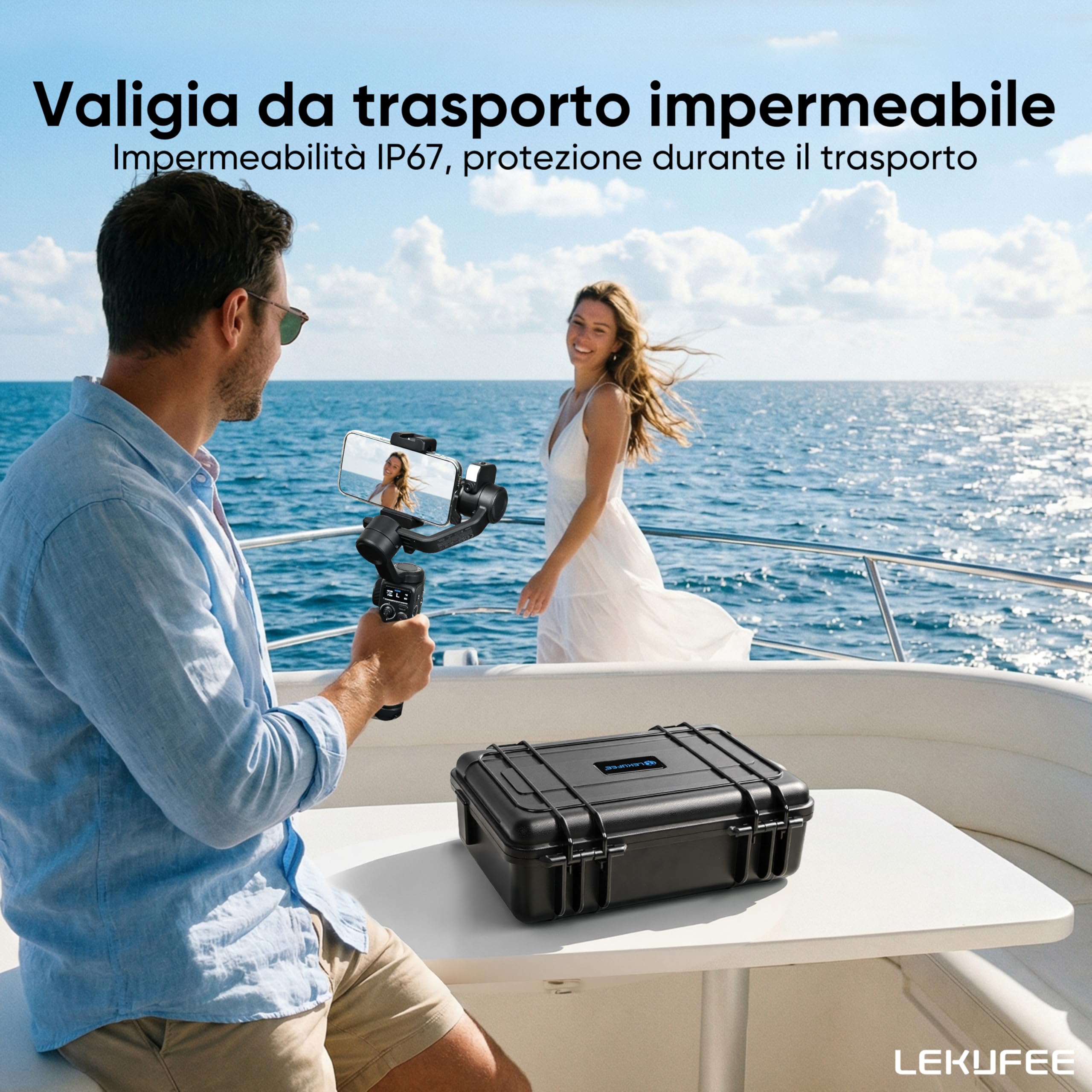 LEKUFEE Custodia Rigida Impermeabile per GoPro Fluid Pro AI - Stabilizzatore, fotocamere GoPro Hero 13/12/11/10/9, Media Mod e altri accessori (solo custodia)