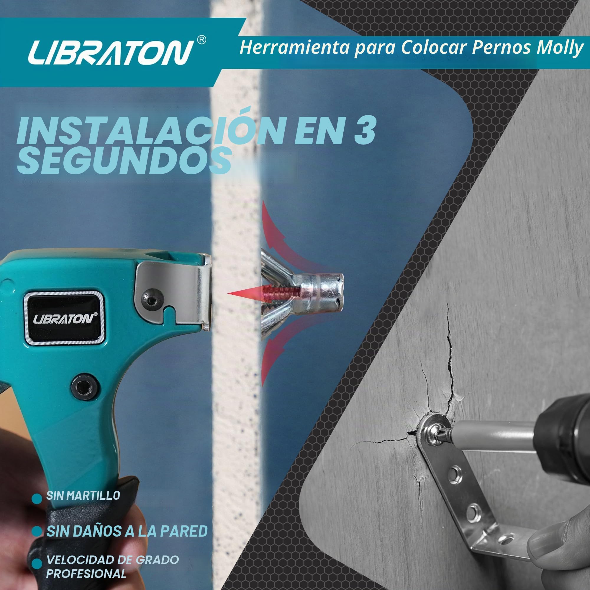 LIBRATON Molly Bolts para paredes de pladur y escayola (0,30 cm - 3,86 cm), 30 piezas en 6 tamaños con herramienta de ajuste, kit resistente de tornillos y anclajes de metal para pared hueca, soporta
