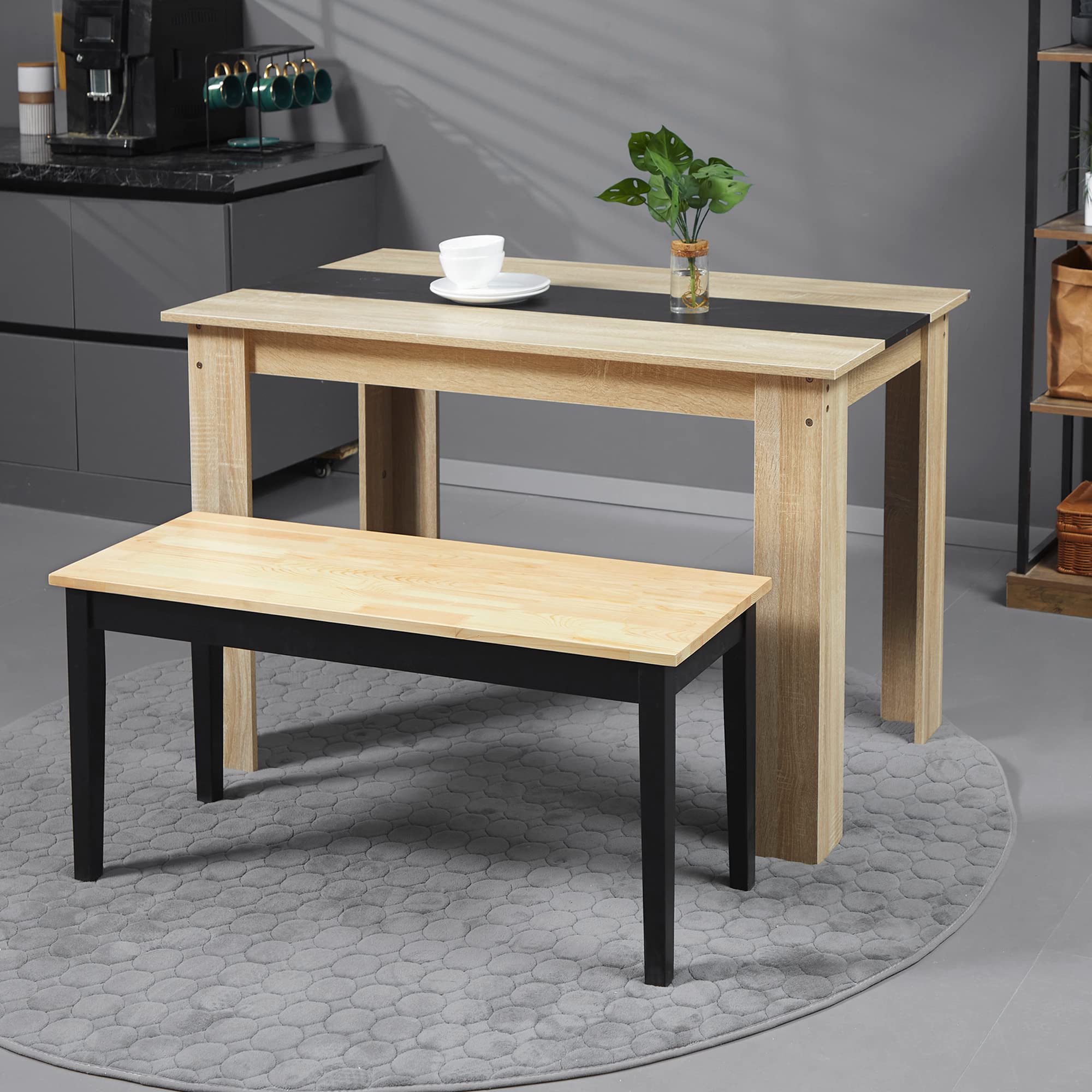 HOMCOM Banc en Bois pour 2 Personnes Bicolore Assise Naturelle et piètement Noir - 102 x 36 x 45 cm