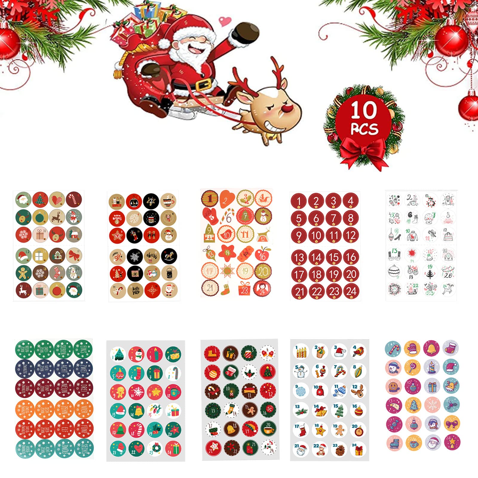 Adesivi Calendario Avvento 1-24 - Set 8 Pezzi Per Decorazioni Natalizie E Pacchetti Regalo - Foto 13
