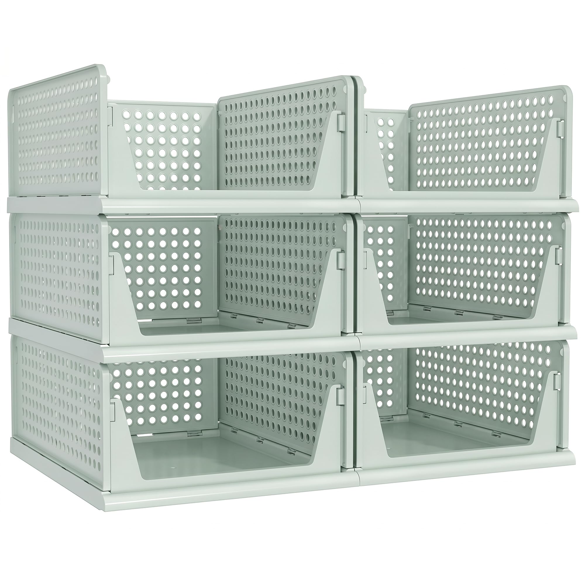 Pinkpum Green Boy Closet Organizers and Storage Stackable Plastic Drawer Basket for Clothing Stackable Storage Bins Shelf Storage Container for Rv Closet Wardrobe Bedroom Bathroom Playroom Man 6 Pack