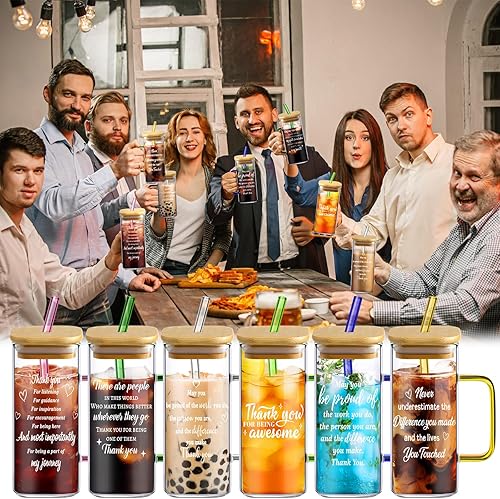 Miniatura 6 de Uiifan 12 piezas de regalos de agradecimiento para empleados, regalos de Navidad para compañeros de trabajo, tazas de vidrio de agradecimiento con