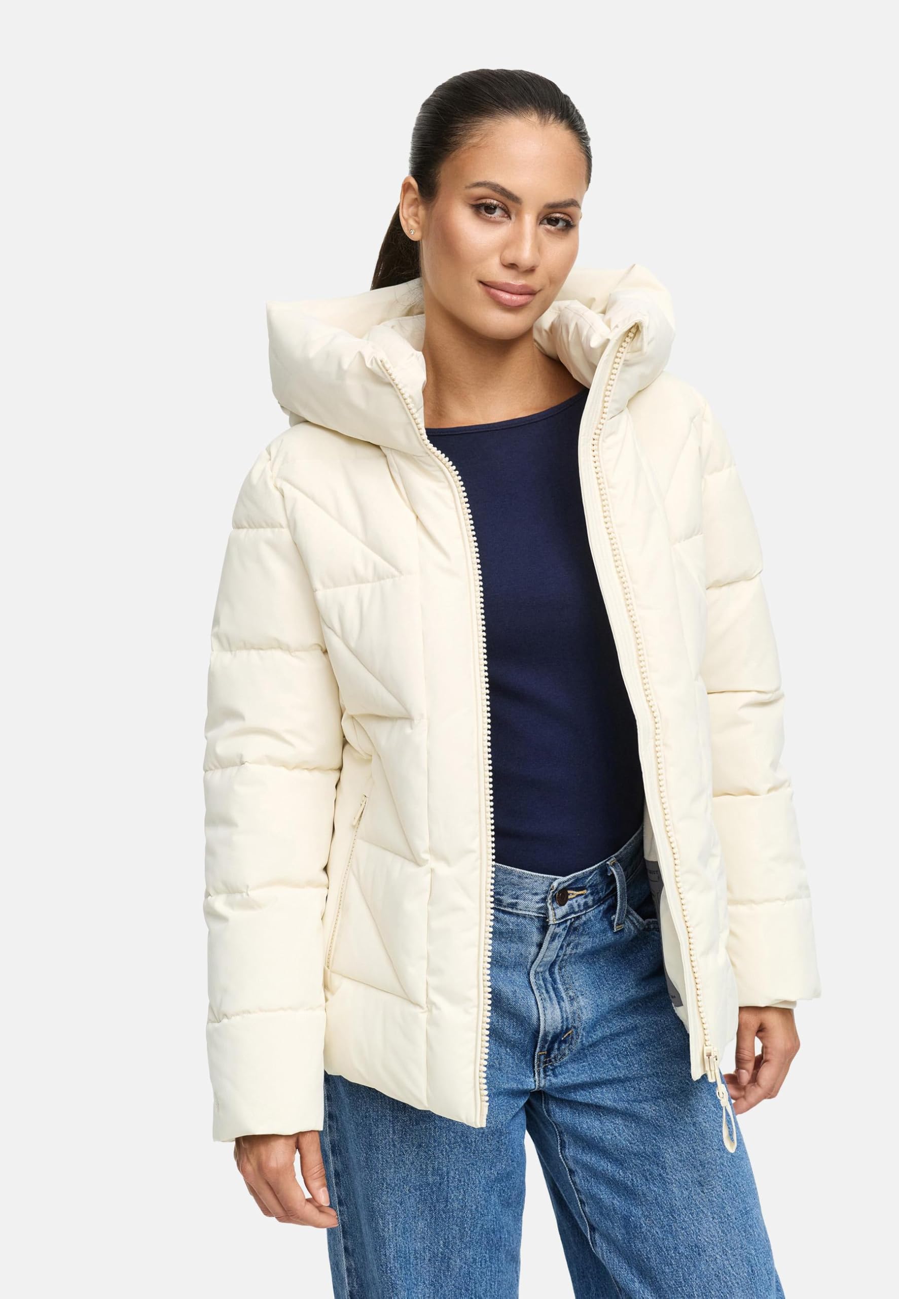 MARIKOO Damen Winterjacke warme Steppjacke Winterjacke mit Raffinierter Steppung Kuschelnasee 16 XS-5XL