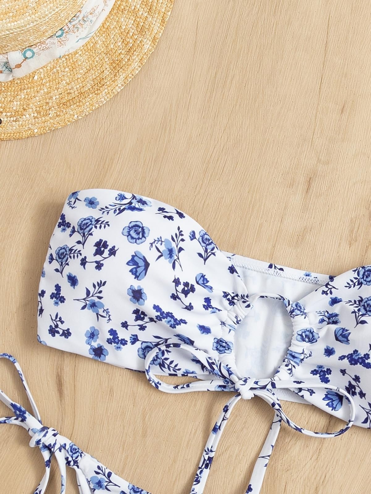 Bikini Donna Donne Floral Bandeau Set Stampato Due Pezzi Costume da Bagno Cravatta Lato Beachwear-Printed-l