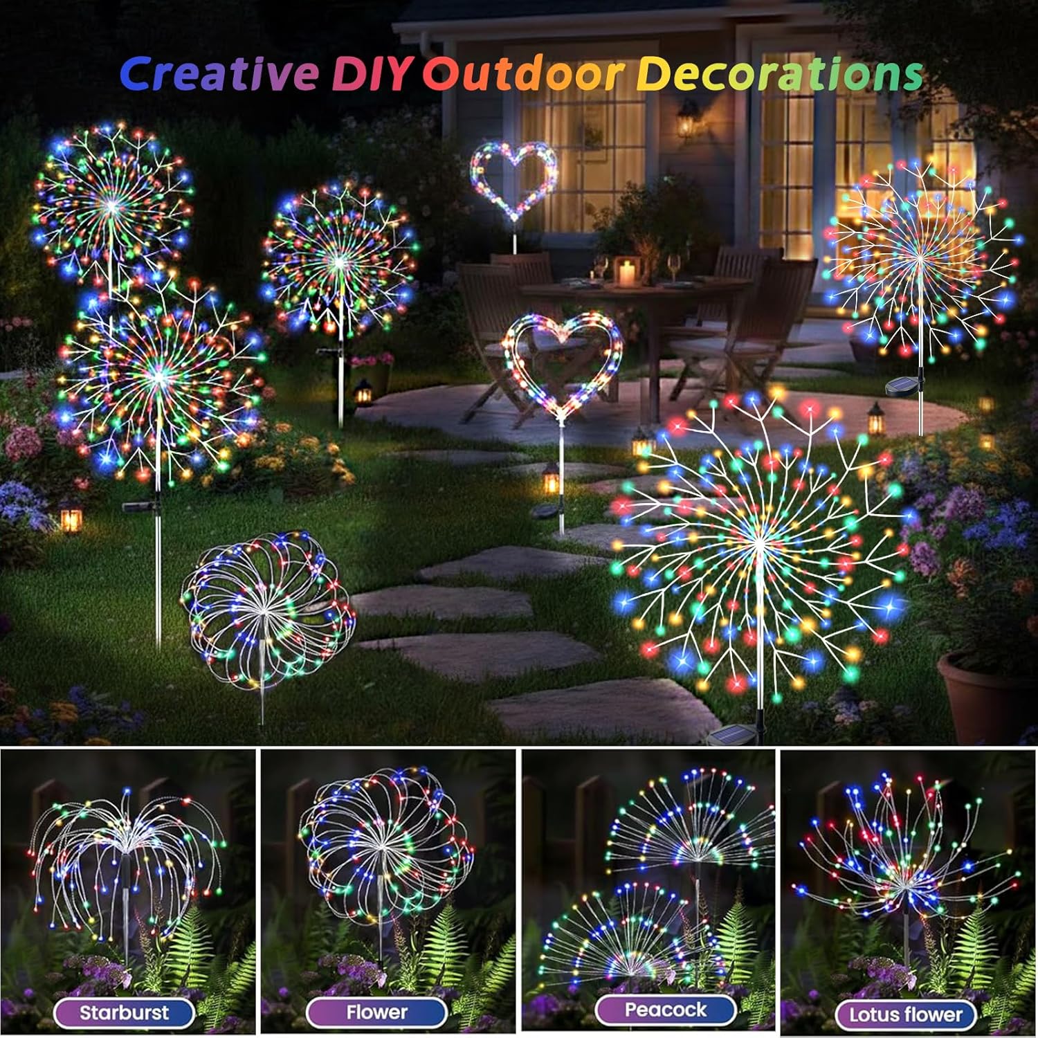 Solar Garden Lights Outdoor, 210 Led & 8 Modes Solar Firework Lights Decorative Waterproof Solar Fairy Fireworks Sparklers Light for Outside Yard Pathway Walkway Balcony Patio Decor,4Pack