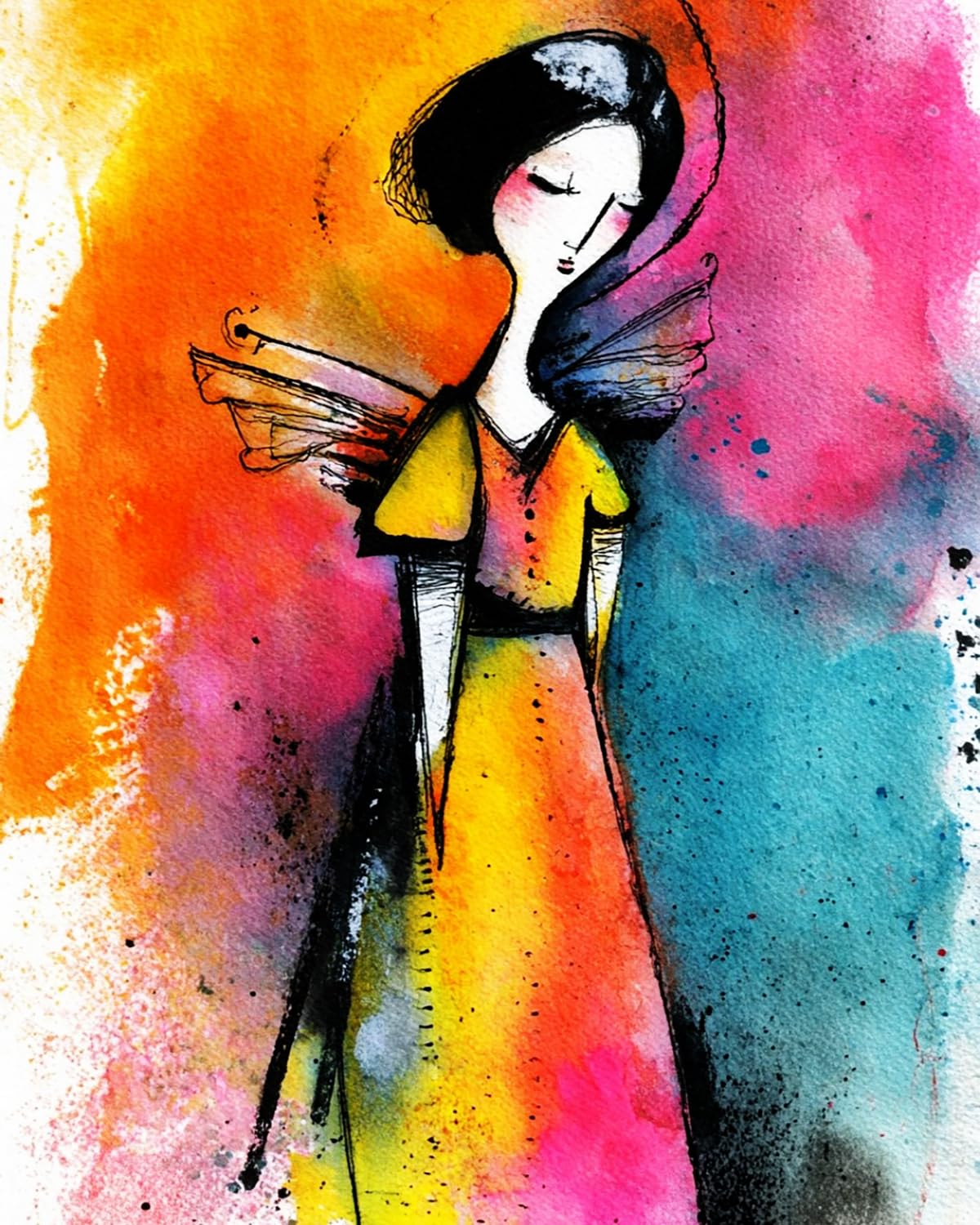 LIUBAISHI Paint by Numbers for Adults, Colourful Winged Girl, 40x50 cm Acrylic Canvas Painting Kit