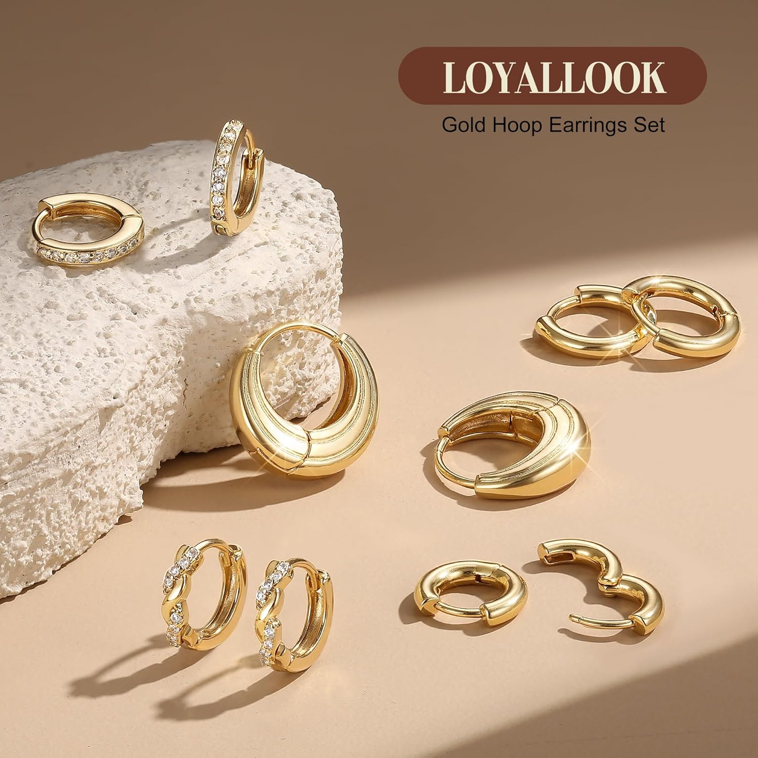 LOYALLOOK Small Gold Hoop Earrings for Women Trendy 14K Gold Plated Chunky Huggie Earrings Stacks Hypoallergenic Dainty Twisted CZ Cartilage Hoop Earring Sets for Multiple Piercing Lightweight - Image 4
