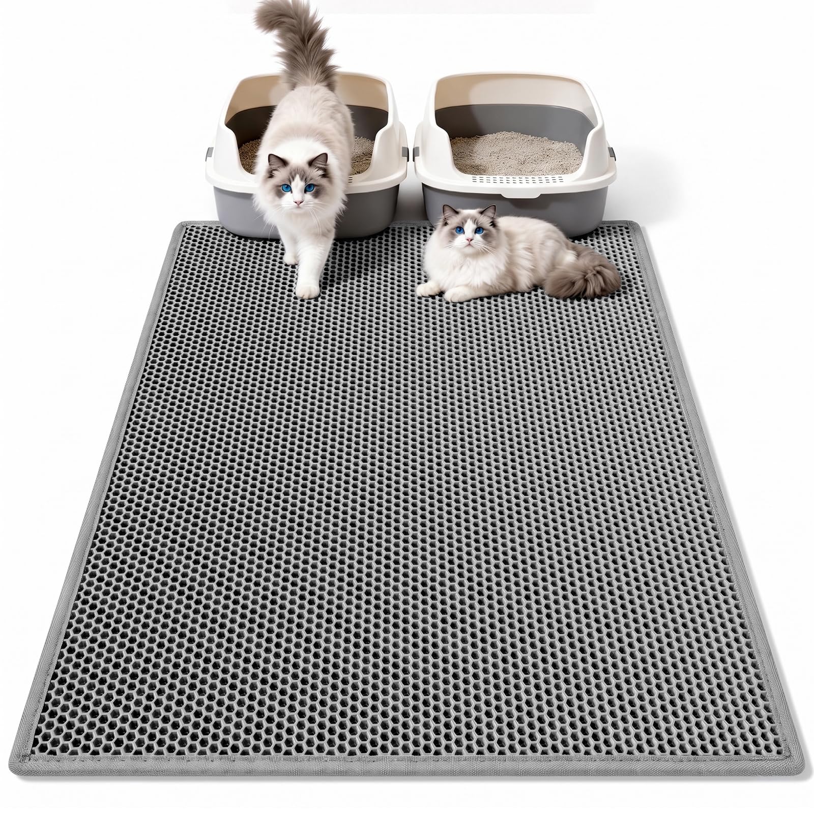 Pieviev Cat Litter Mat, Double-Layer Waterproof Litter Trap, 36" x 30" Gray