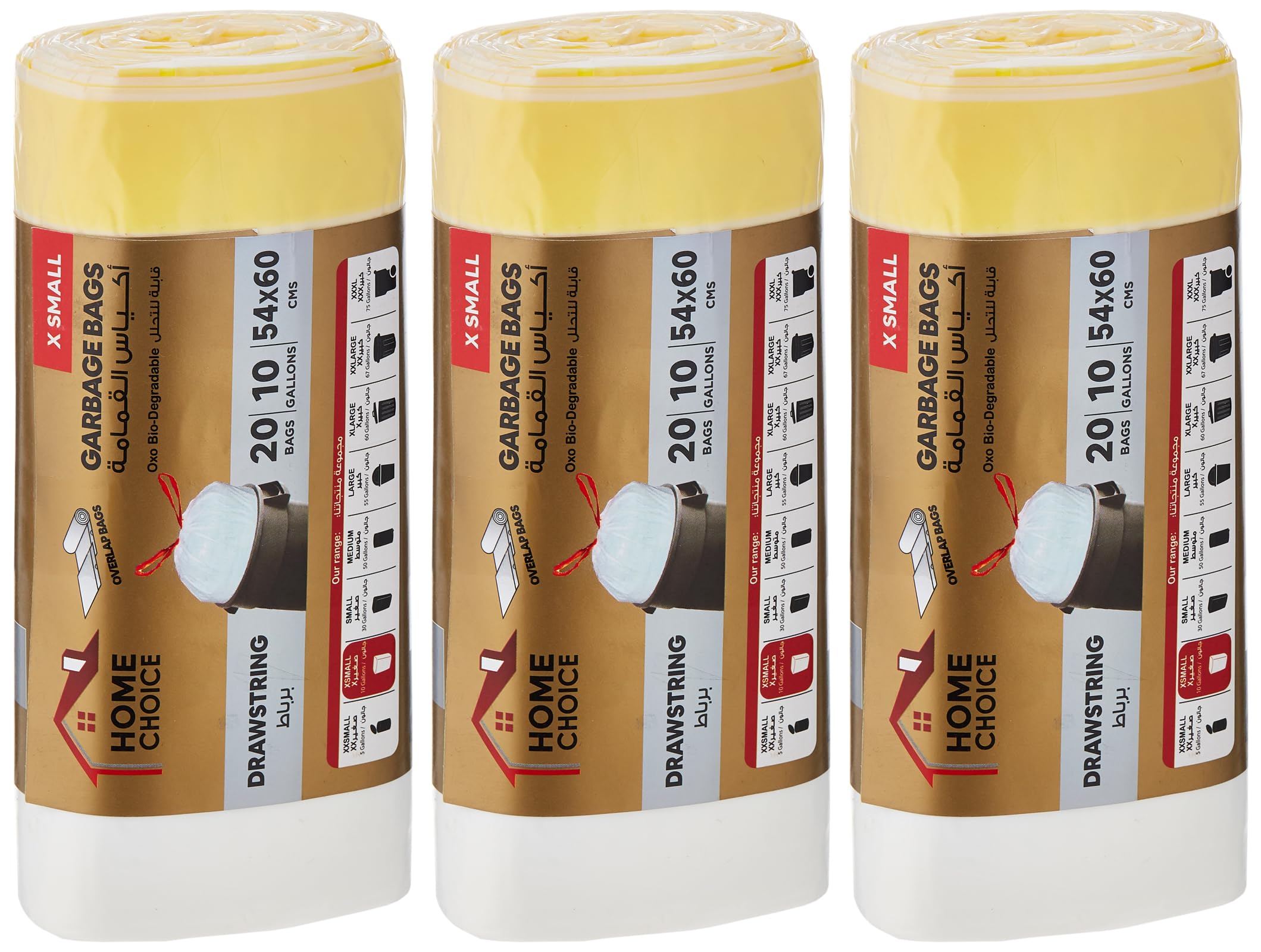 Home Choice Home Choice, 10 Gallons Drawstring Pack of 3, White, 90 Garbage Bags, Size 54x60 cm, Trash Bags, Bin Liner, Waste Bags for Indoor and Outdoor Purposes