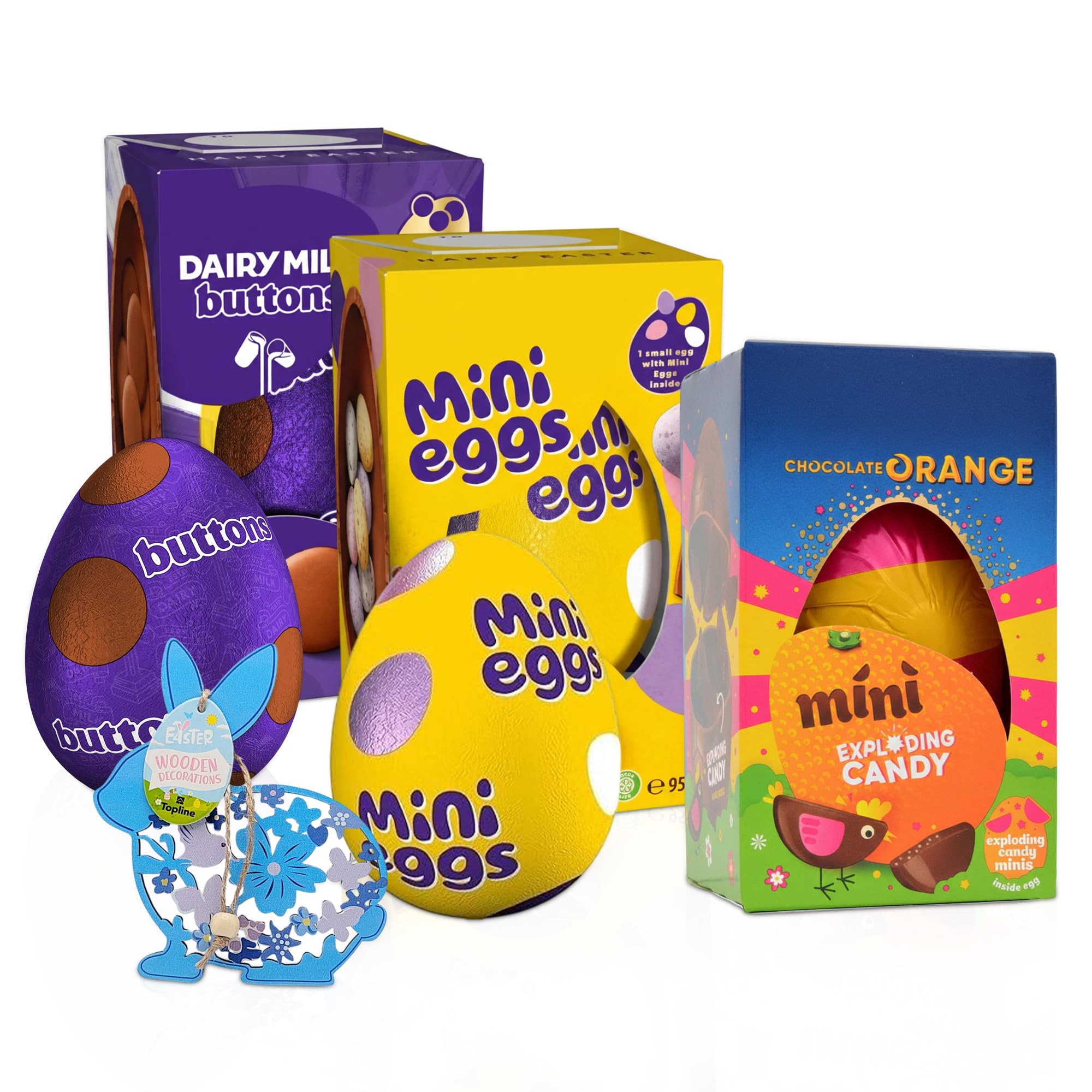 Easter Eggs Chocolate Hamper for Easter Gifts - Pack of 3 Dairy Milk Chocolate Mini Eggs 97g, Milk Buttons 98g, Caramel Nibbles 96g - Chocolate Gift for Kids Easter Egg Hunt