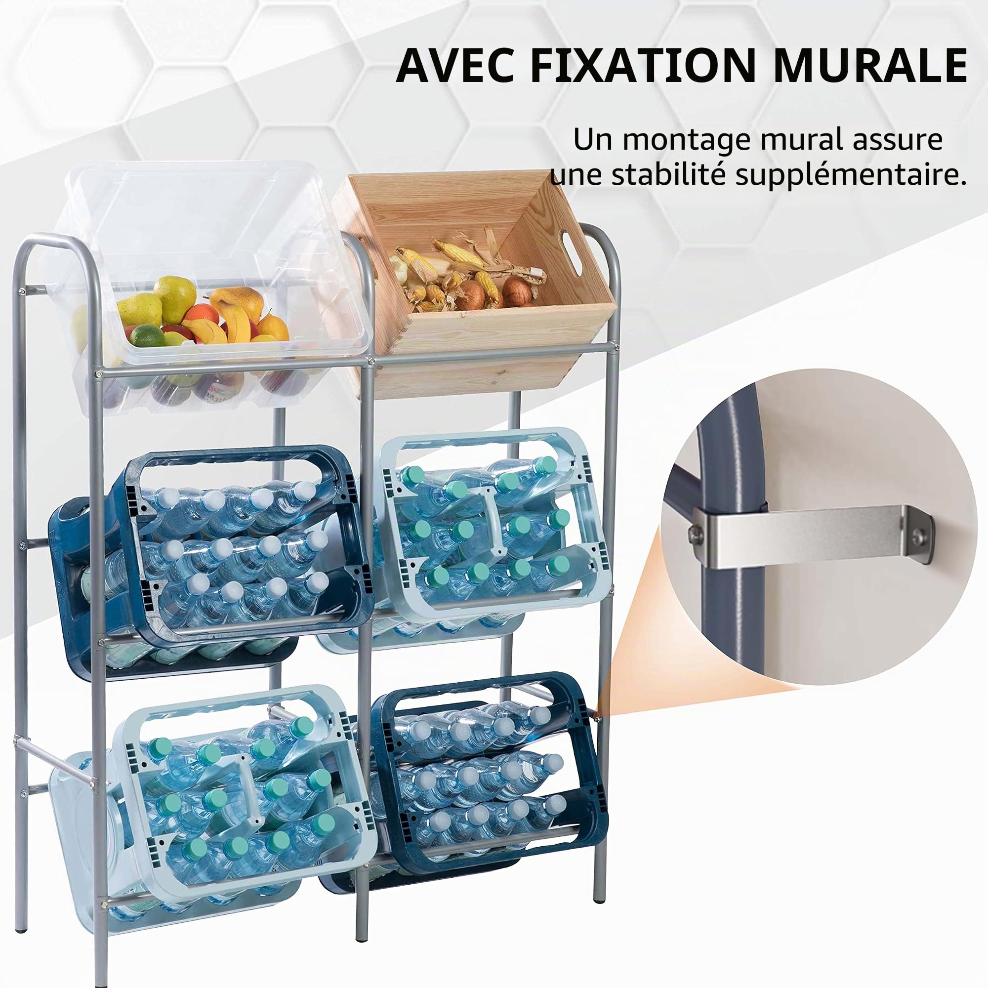 Ribelli Étagère à Boissons Rangement Caisses de Boisson Étagère pour 6 Caisses à Bouteilles ou Bac Eurobox