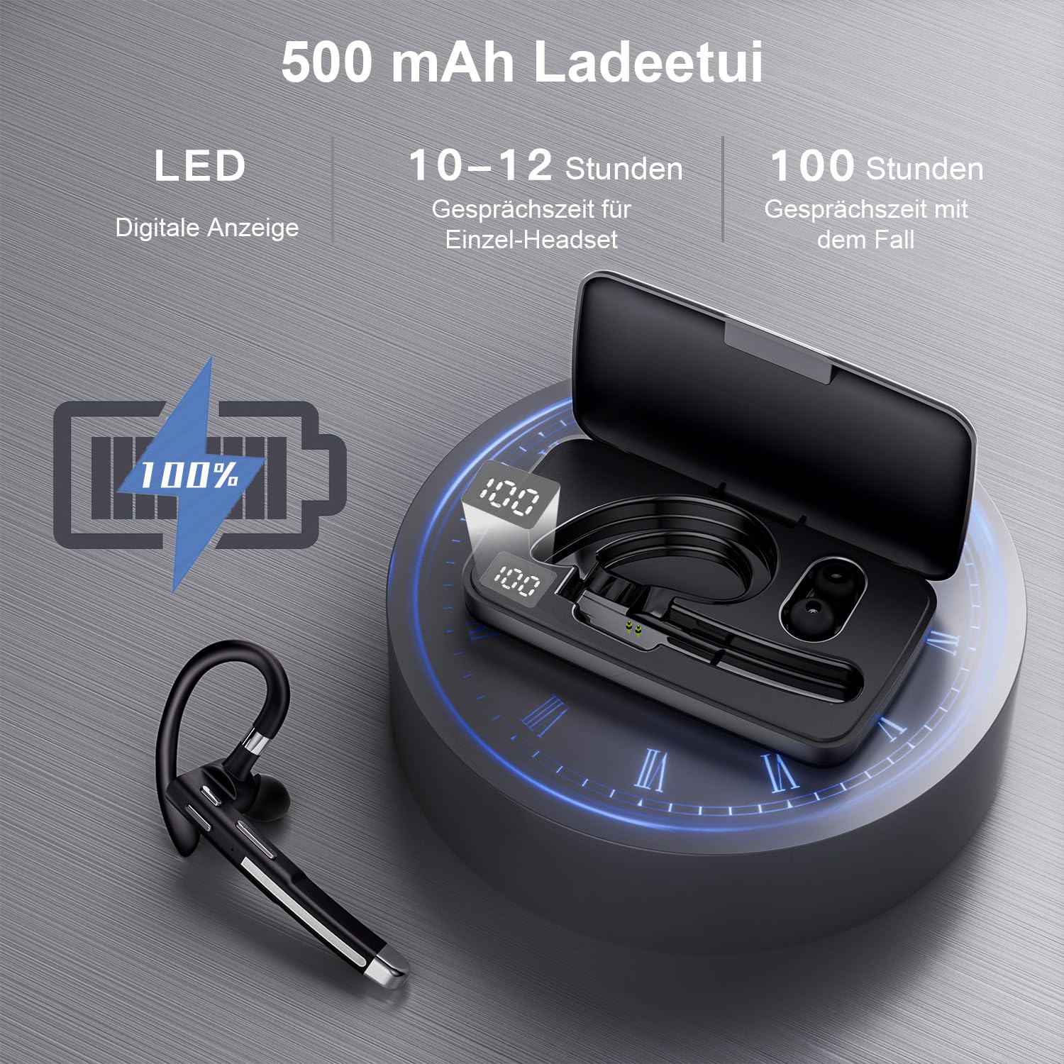 Auriculares Bluetooth 5. 4 CVC8.0 con cancelación de ruido, auriculares inalámbricos de 100 horas, con doble micrófono, caja de carga LED, conexión de dos dispositivos, manos libres, auriculares para