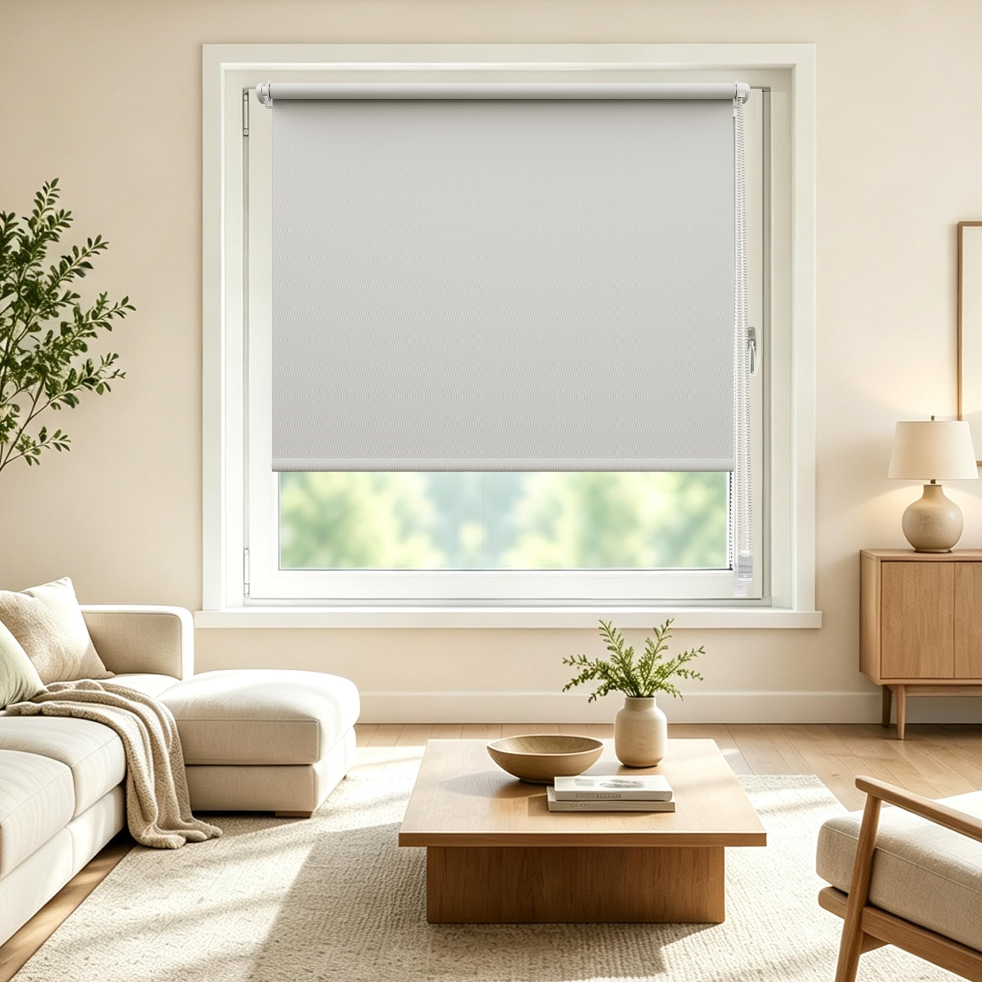 Allesin Verdunklungsrollo ohne Bohren, Hellgrau B115 x H200cm (Stoffbreite 115 cm), Thermorollo Klemmrollo, 100% Verdunkelung, Wärmeschutz, UV-Schutz, Sichtschutz für Fenster und Balkontür